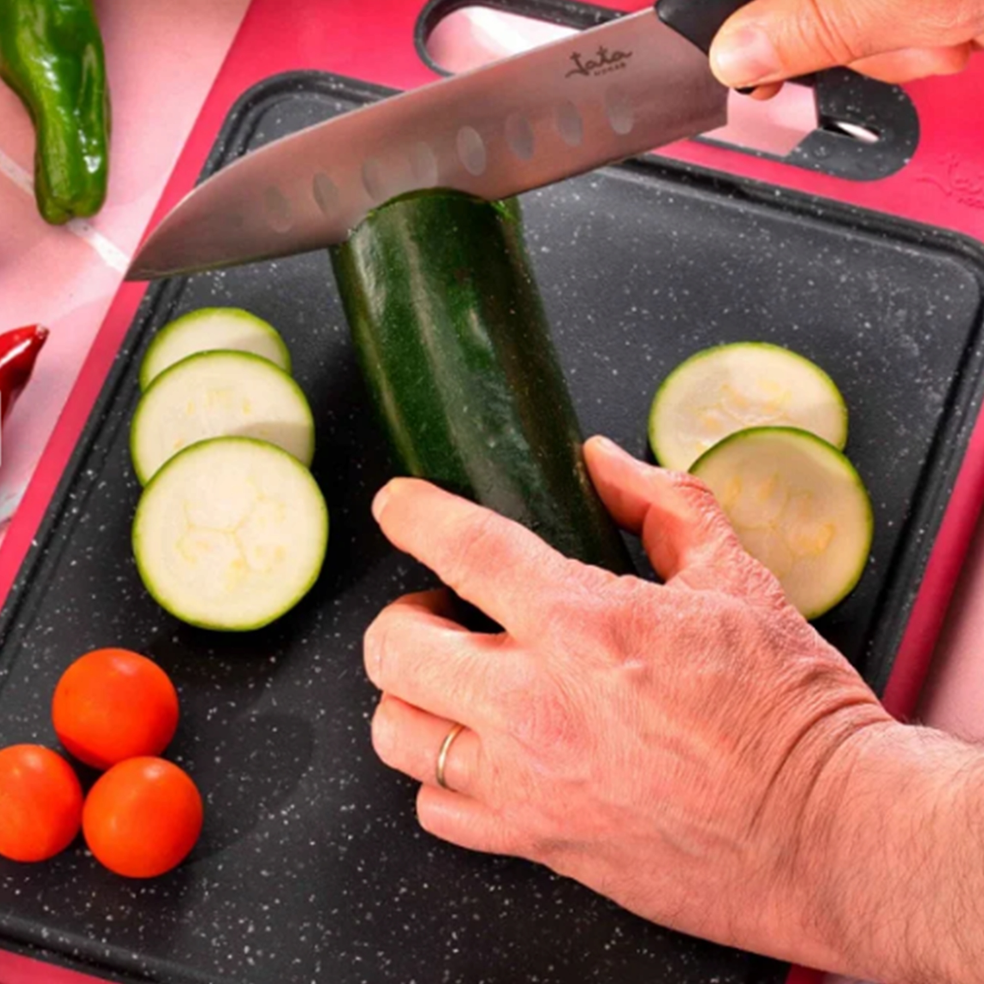 DESKA DO KROJENIA WARZYW OWOCÓW MIĘSA Z OSTRZAŁKĄ DO NOŻY UCHWYTEM KUCHENNA