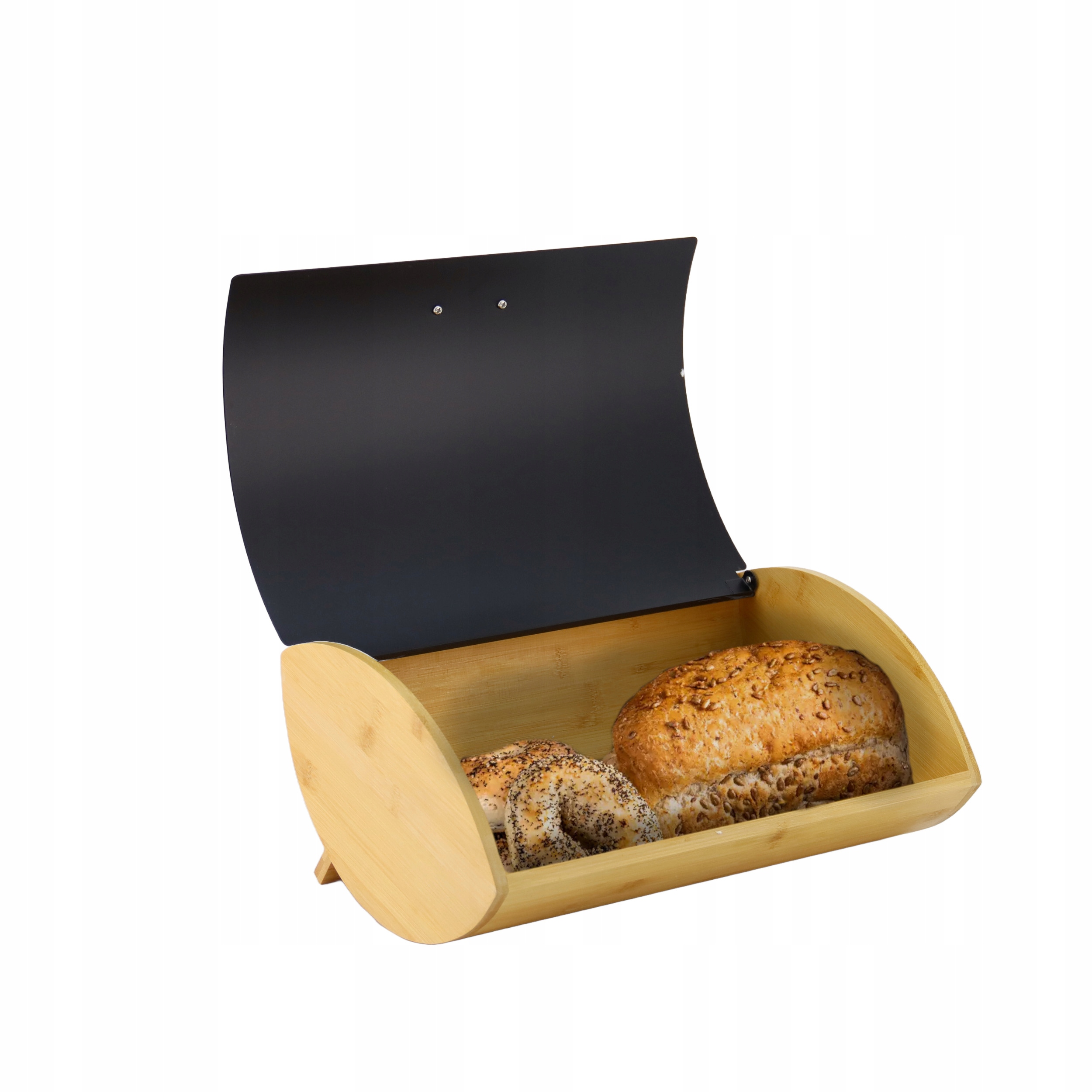 Chlebak pojemnik na pieczywo na chleb bułki stalowy bambusowy czarny