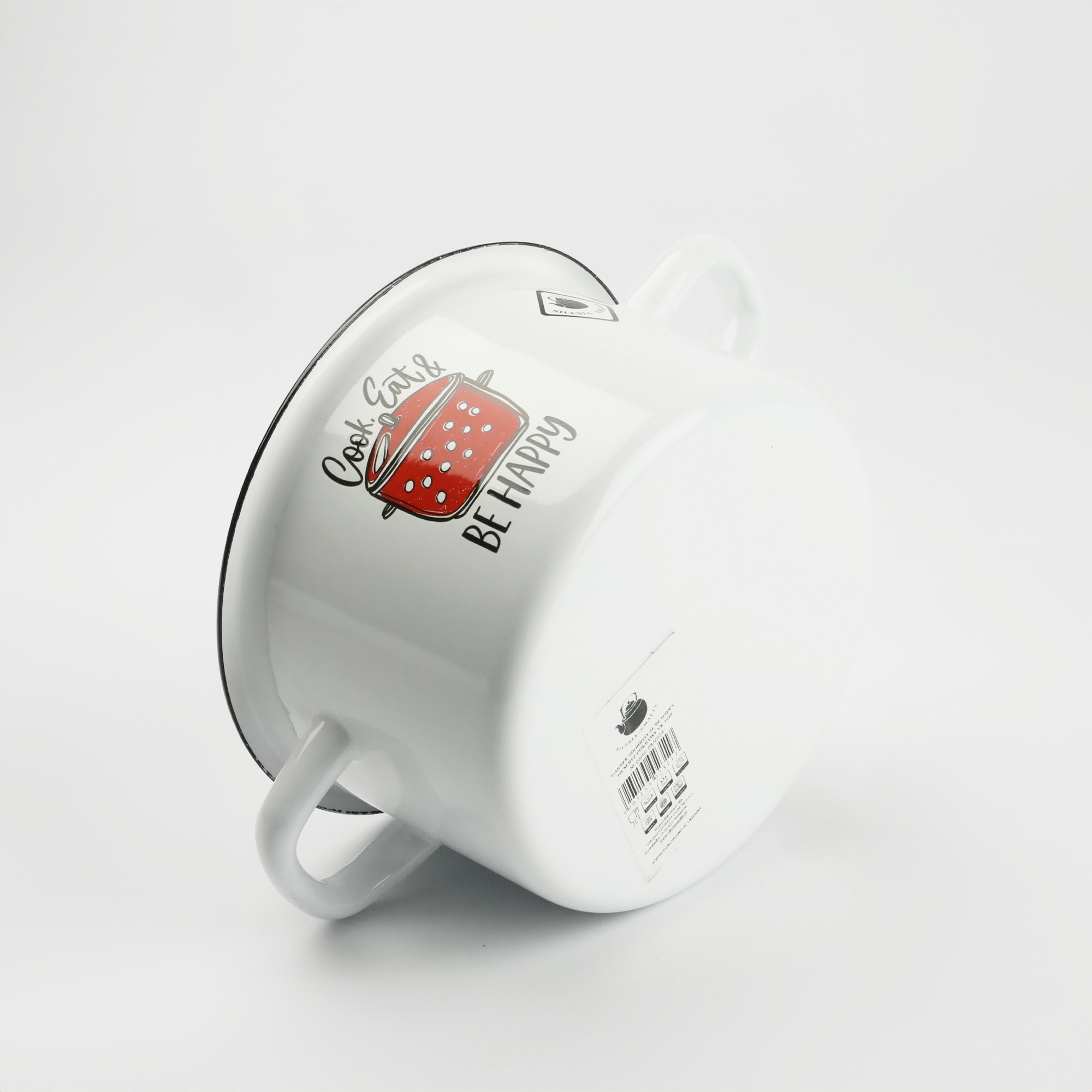 GARNEK TRADYCYJNY EMALIOWANY 3L BIAŁY PROSTY GAZ INDUKCJA WZÓR BE HAPPY