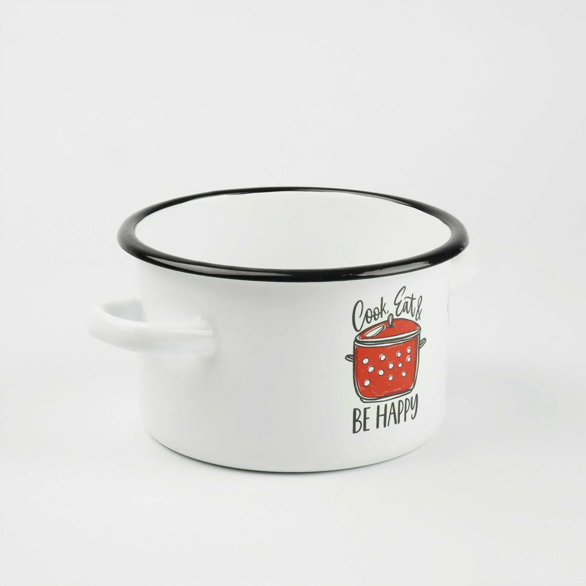 GARNEK TRADYCYJNY EMALIOWANY 3L BIAŁY PROSTY GAZ INDUKCJA WZÓR BE HAPPY