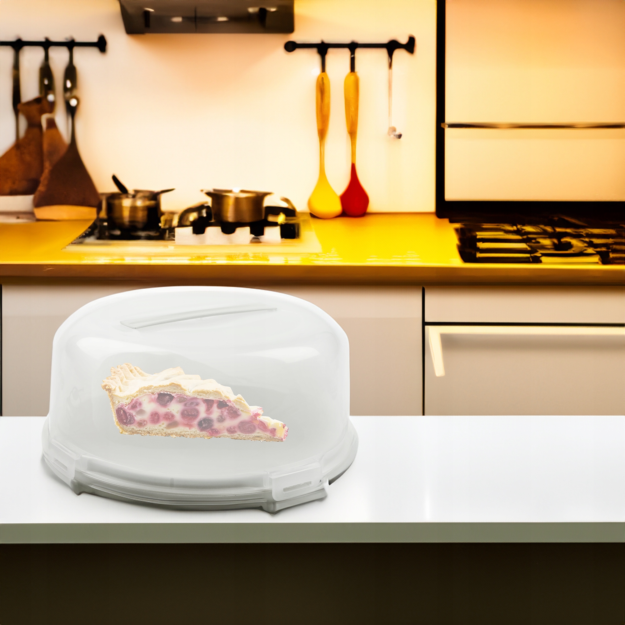 POJEMNIK NA CIASTO OKRĄGŁY 34x15cm KOLOR ECRU Z UCHWYTEM