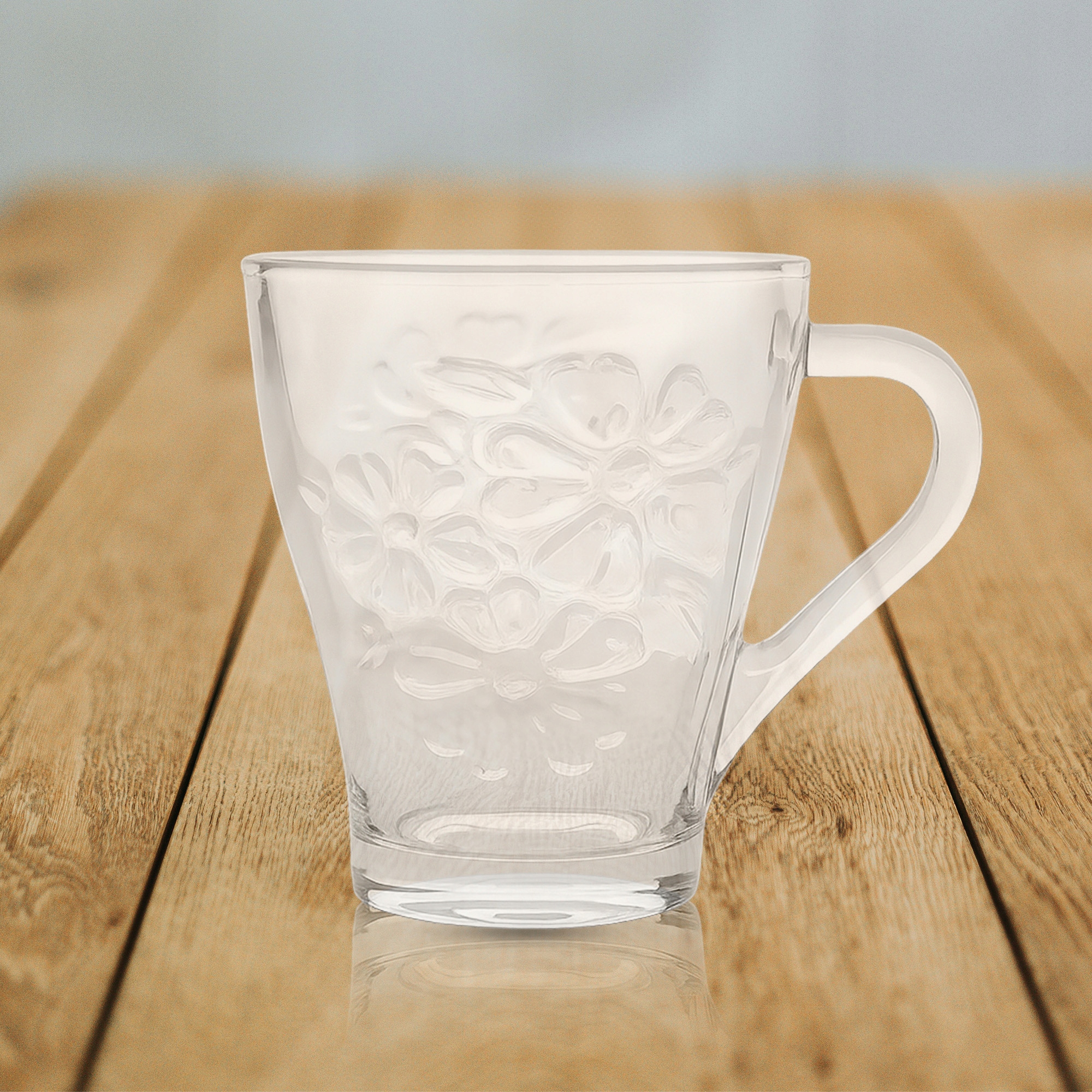 KUBEK SZKLANY Z UCHEM SZKLANKA DO KAWY HERBATY 250 ML GRUBE SZKŁO ZDOBIONY