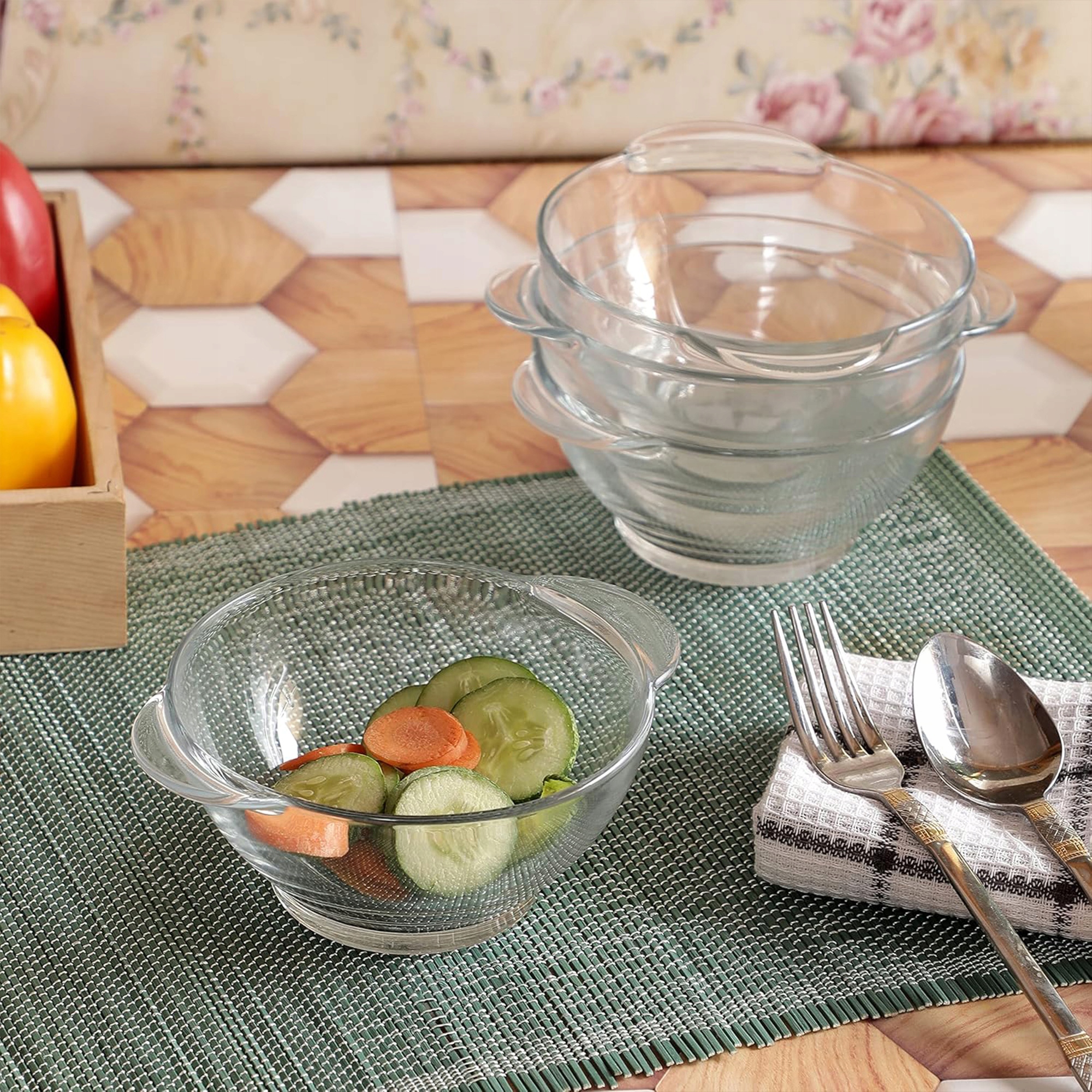 BULIONÓWKA 470 ML SZKLANA Z UCHWYTAMI MISKA OBIADOWA DO ZUPY KREMU FLAKÓW