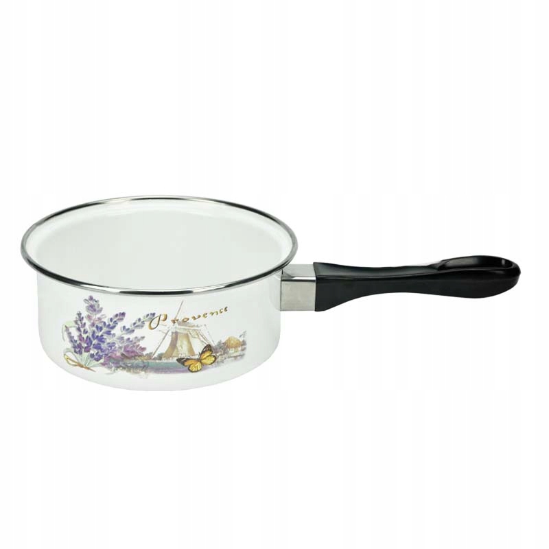 EMALIOWANY RONDELEK DO GOTOWANIA MLEKA JAJEK 900ML Z RĄCZKĄ WZÓR MŁYN 16CM