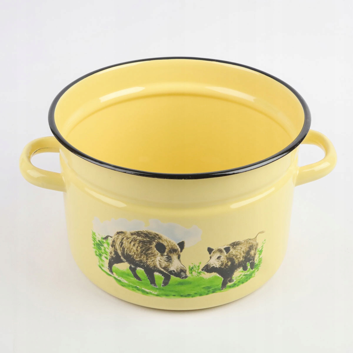 GARNEK EMALIOWANY 9 L Z POKRYWKĄ WZÓR DZIK DO GOTOWANIA POTRAW PRZETWORÓW