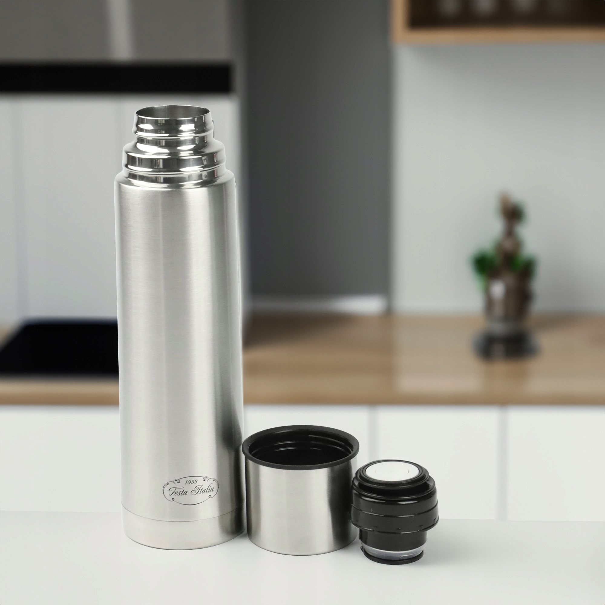 TERMOS SREBRNY TERMICZNY 750ML STAL NIERDZEWNA BIDON NA GORĄCE NAPOJE