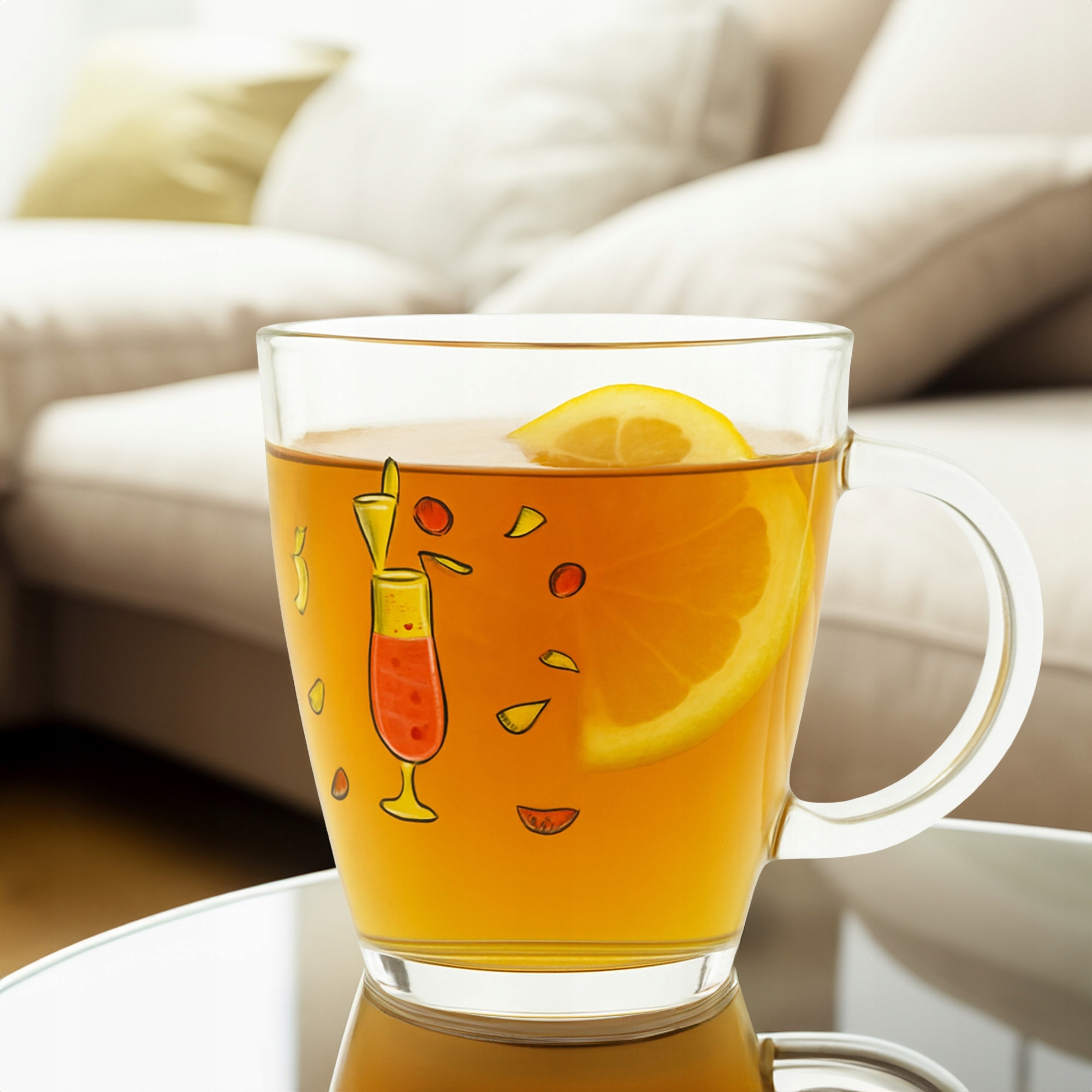 SZKLANKA Z UCHEM KUBEK SZKLANY TRADYCYJNY DO KAWY HERBATY 320 ML Z WZOREM