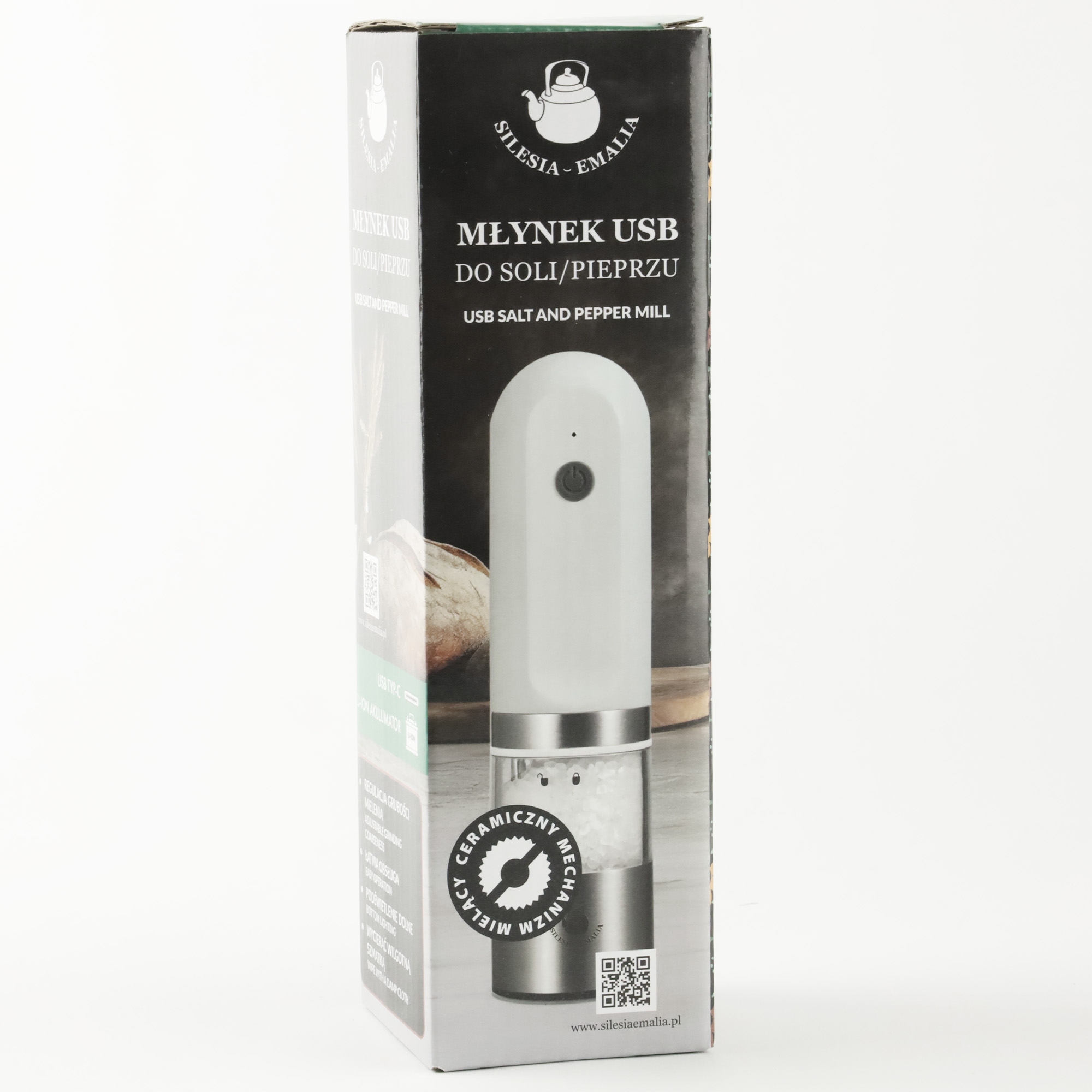MŁYNEK ELEKTRYCZNY DO MIELENIA BIAŁY PRZYPRAW SOLI PIEPRZU PRZYPRAW NA USB
