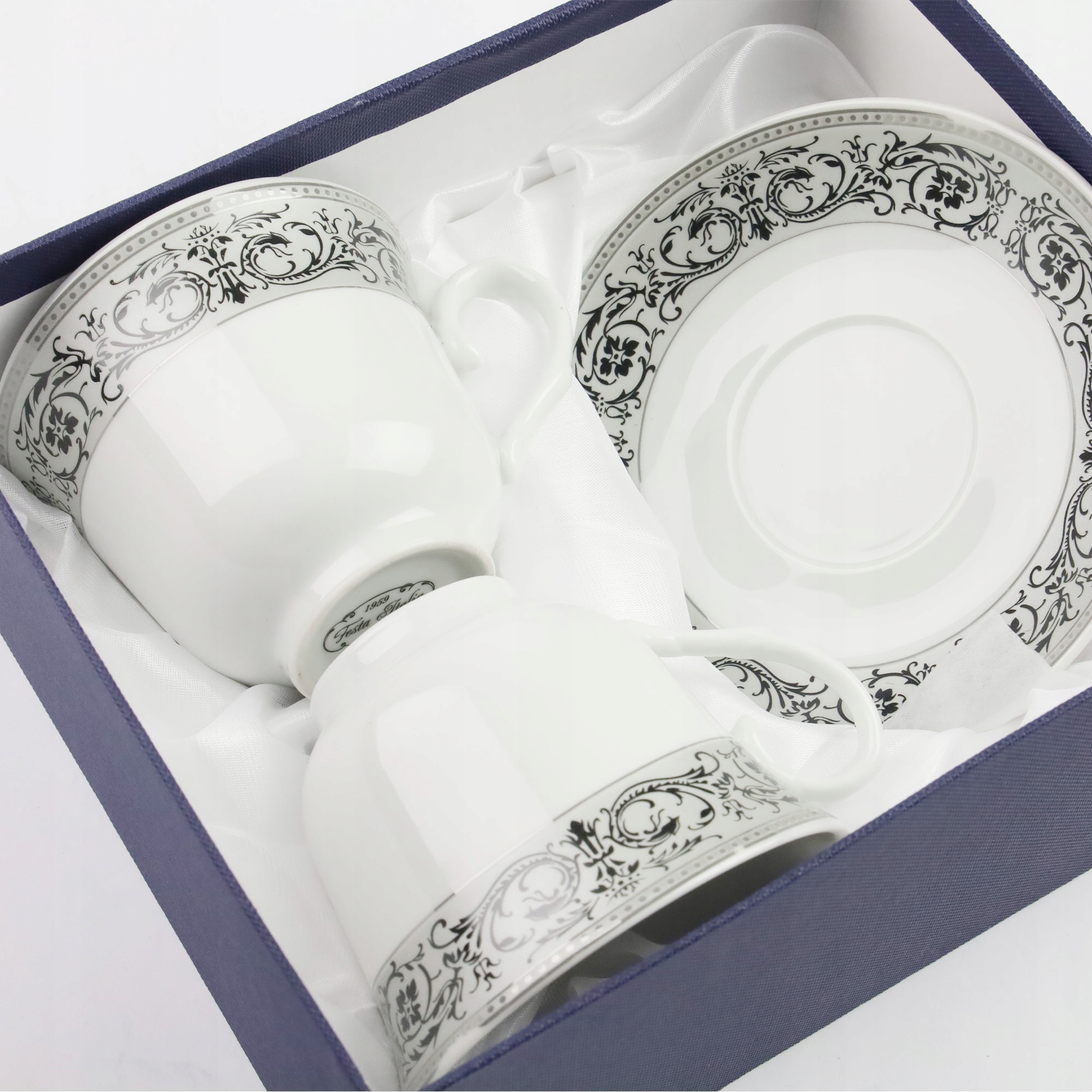 ZESTAW FILIŻANEK Z TALERZYKAMI NA PREZENT 250 ML PORCELANA DO KAWY HERBATY