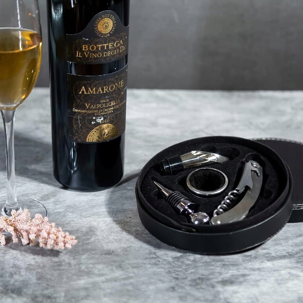 ZESTAW AKCESORIA DO WINA 4w1 NA PREZENT KORKOCIĄG KOREK PIERŚCIEŃ NALEWAK