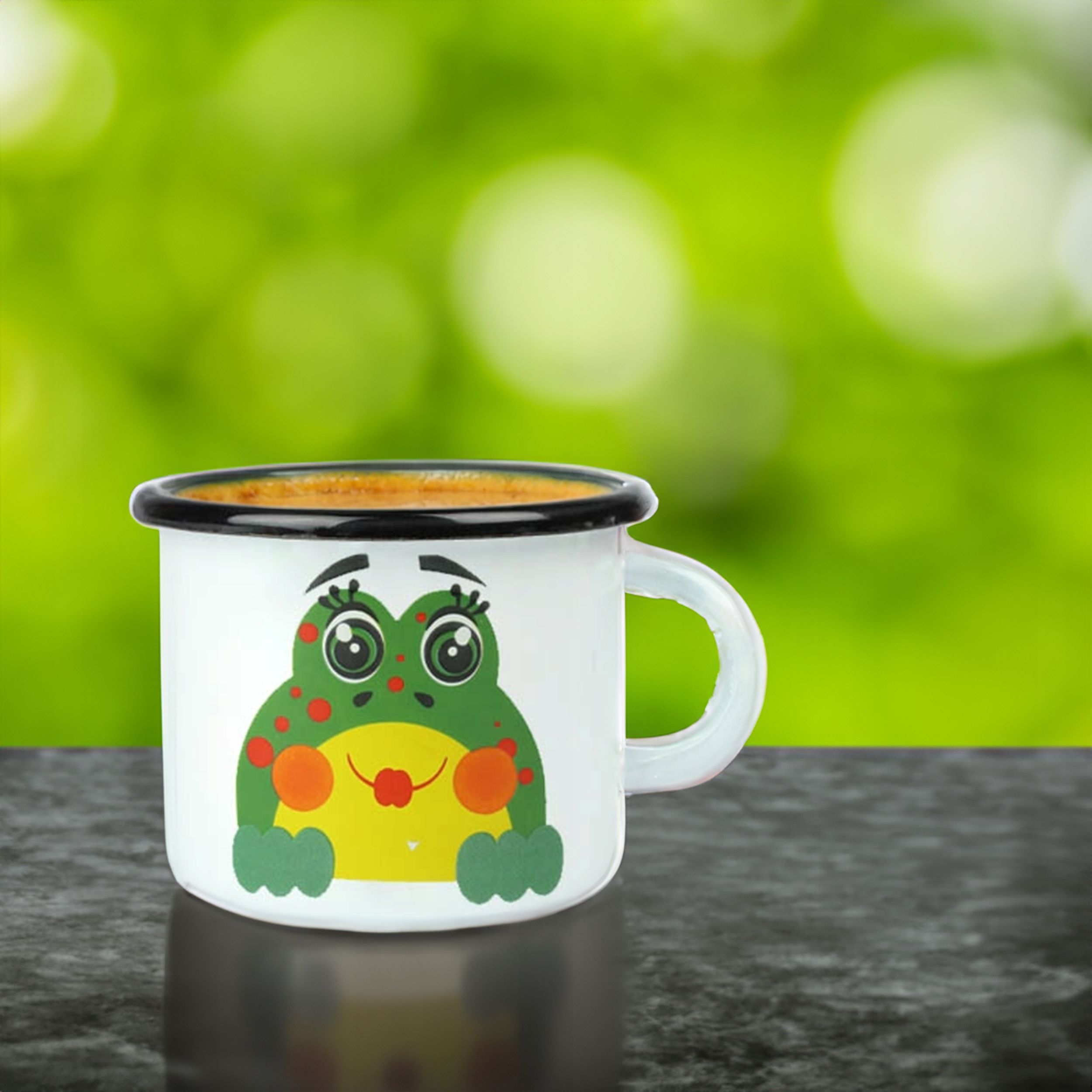 KUBEK EMALIOWANY 500ML Z UCHEM 9CM WZÓR ŻABKA ZDZISIA DO KAWY HERBATY