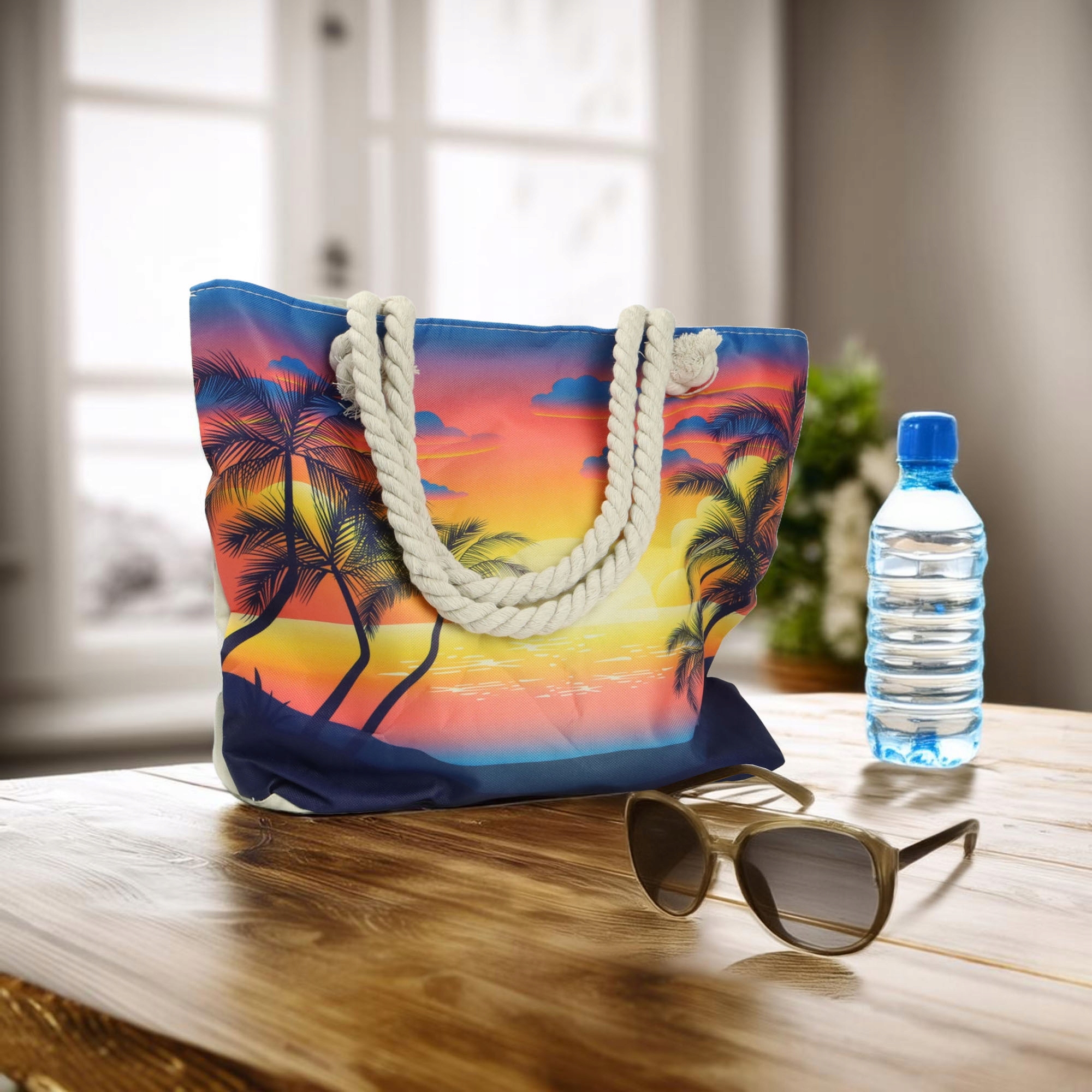 TORBA PLAŻOWA MIEJSKA MATERIAŁOWA Z PODSZEWKĄ SHOPPER NA RAMIĘ Z ZAMKIEM