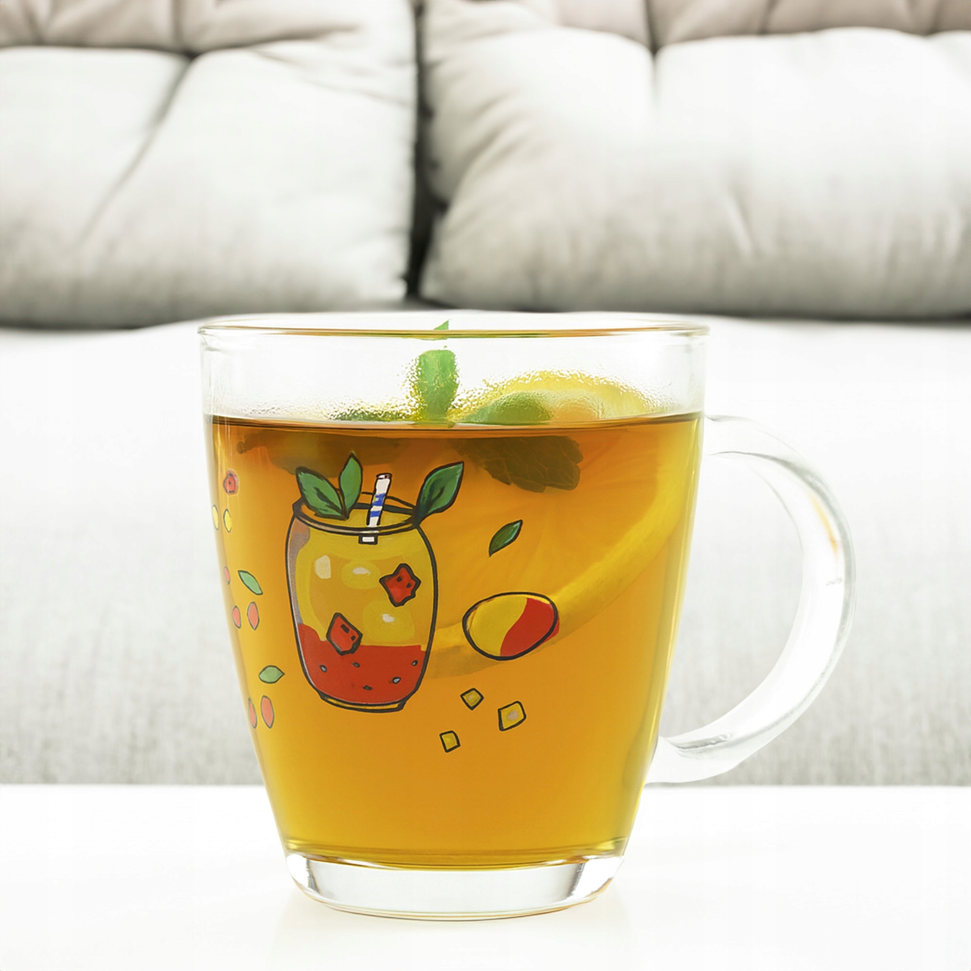 SZKLANKA Z UCHEM KUBEK SZKLANY TRADYCYJNY DO KAWY HERBATY 320 ML Z WZOREM