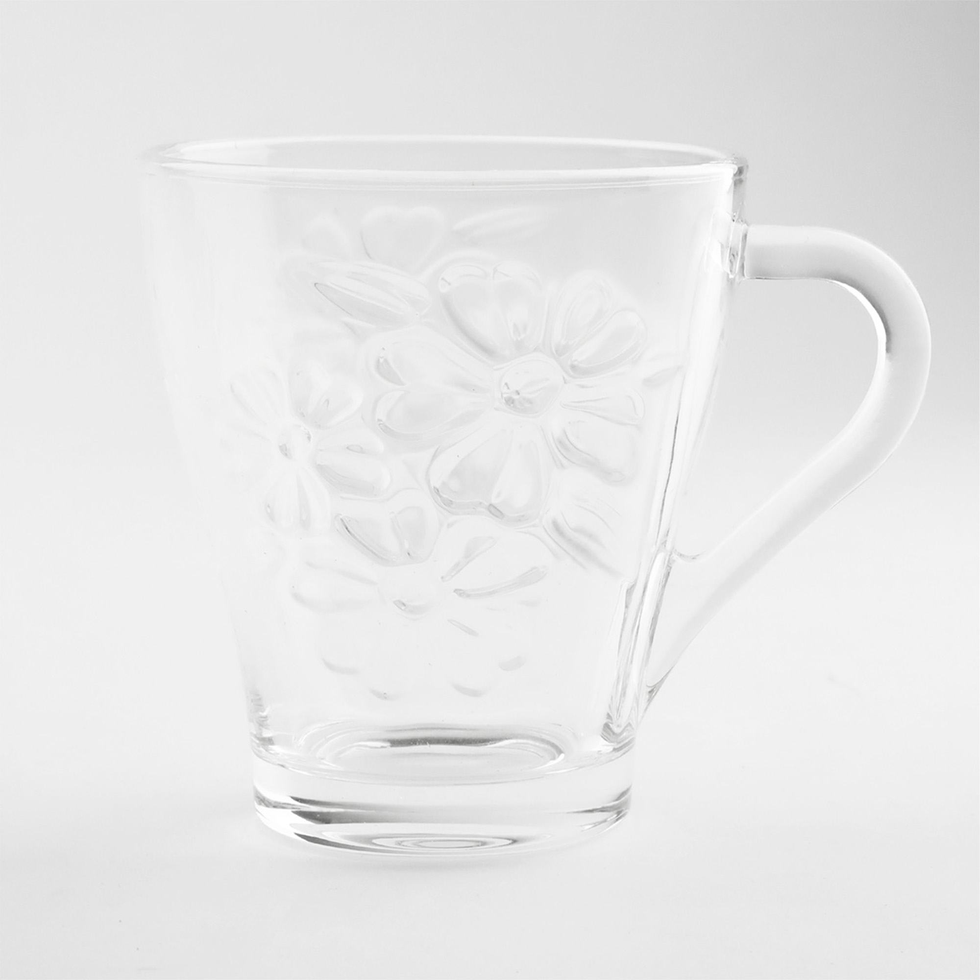 KUBEK SZKLANY Z UCHEM SZKLANKA DO KAWY HERBATY 250 ML GRUBE SZKŁO ZDOBIONY