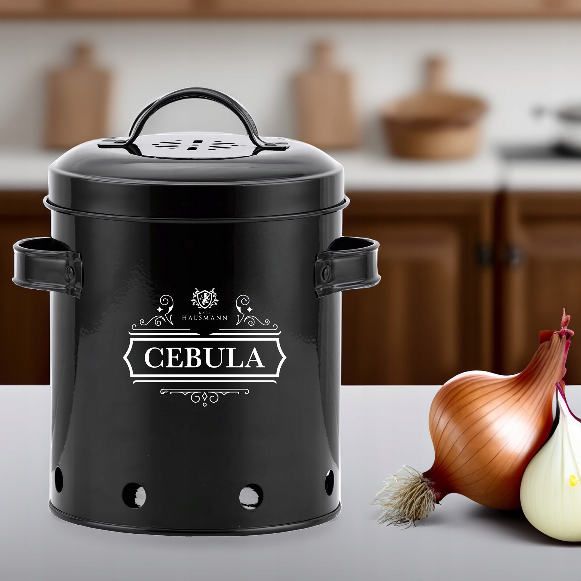 KOMPLET 3 POJEMNIKI METALOWE NA PRZECHOWYWANIE CEBULI CZOSNKU ZIEMNIAKÓW