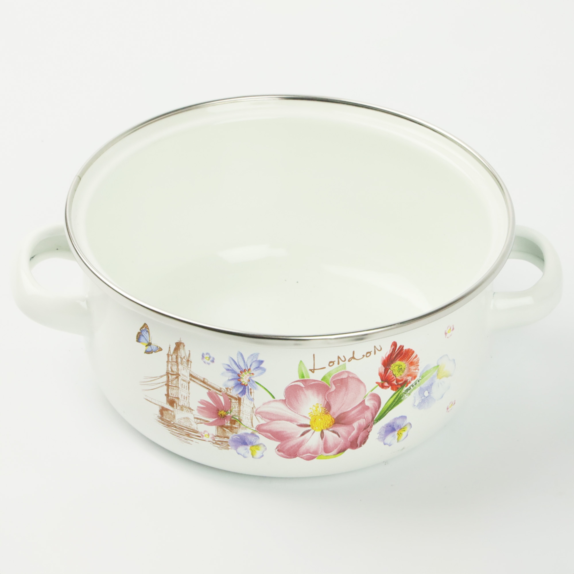 ZESTAW MAŁYCH GARNKÓW 0,7/1,2/1,7L EMALIOWANE WZÓR KWIATY GAZ INDUKCJA