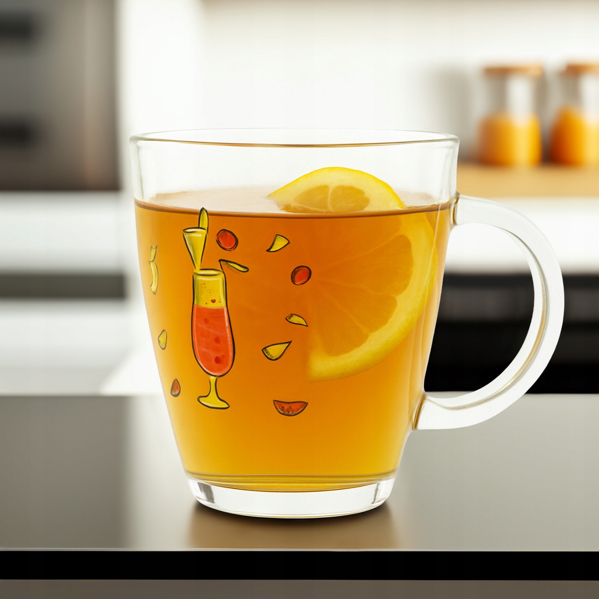 SZKLANKA Z UCHEM KUBEK SZKLANY TRADYCYJNY DO KAWY HERBATY 320 ML Z WZOREM