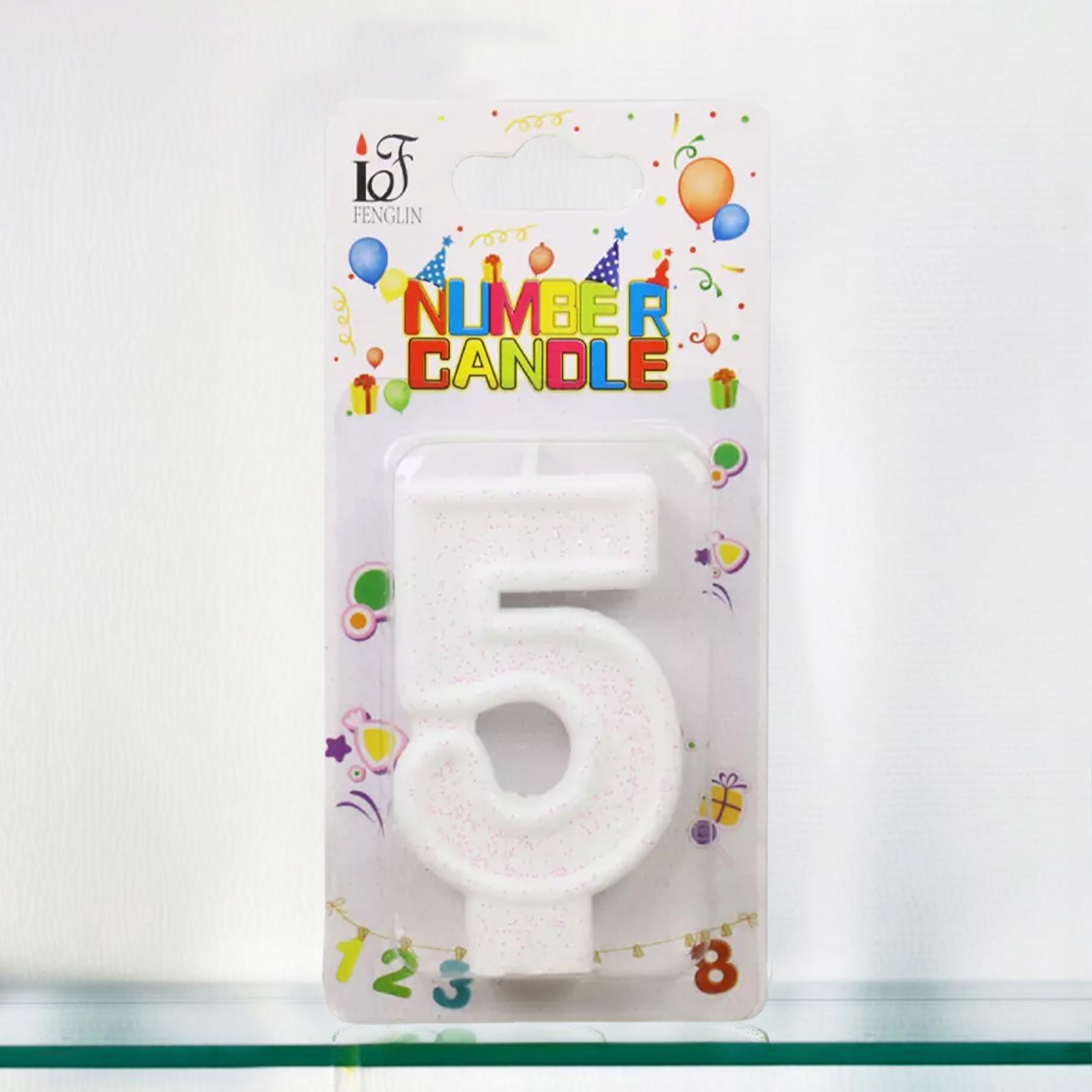 ŚWIECZKA URODZINOWA LICZBA 5 PIĘĆ BIAŁA BROKATOWA NA TORT CYFRA PIĄTKA