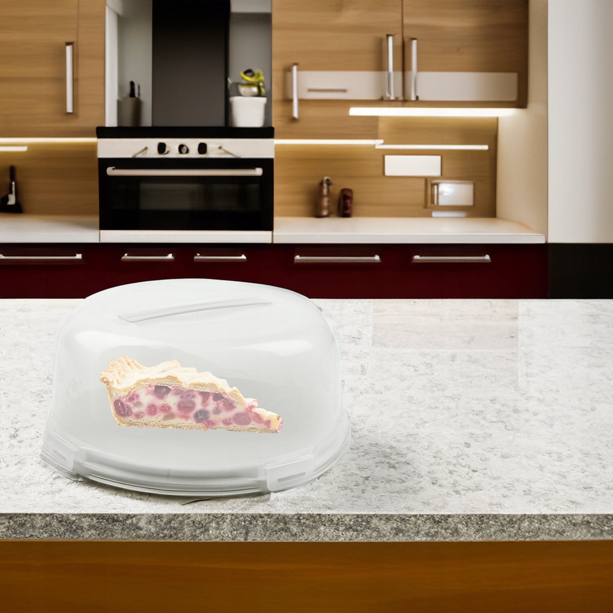 POJEMNIK NA CIASTO OKRĄGŁY 34x15cm KOLOR ECRU Z UCHWYTEM