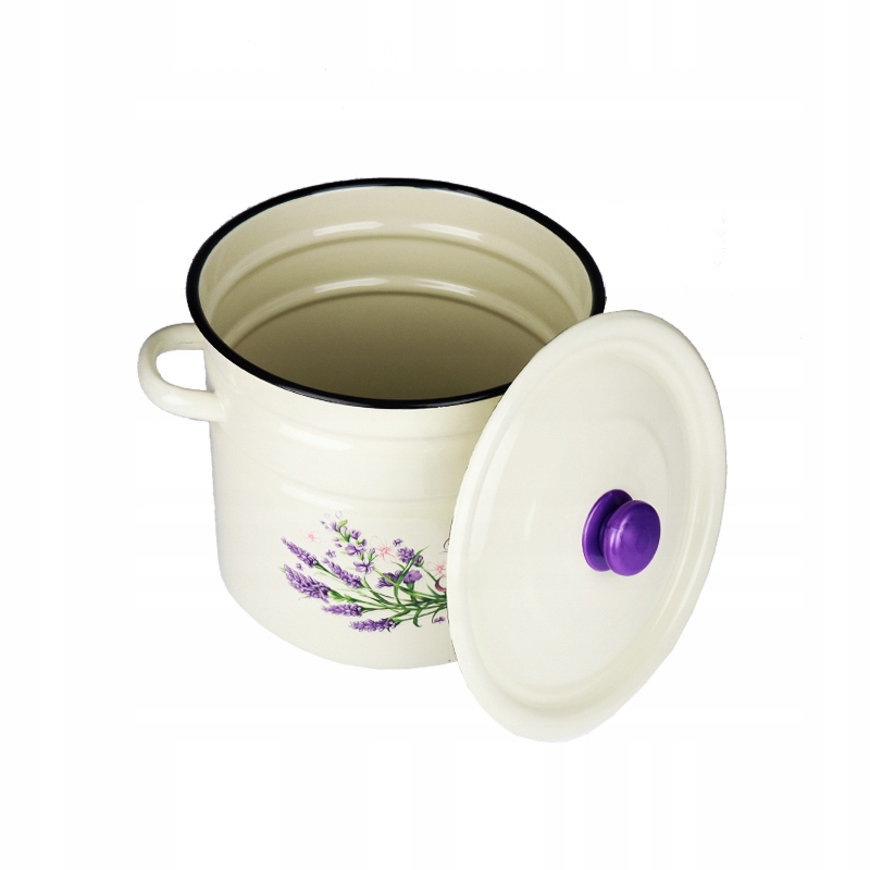 GARNEK EMALIOWANY 12 L POKRYWKA WZÓR LAWENDA DO GOTOWANIA POTRAW PRZETWORÓW