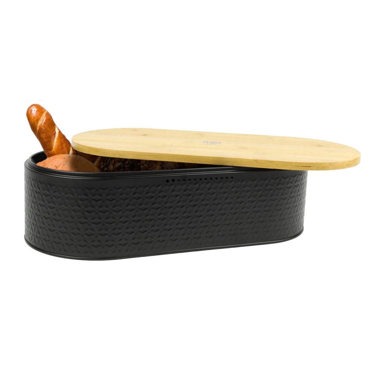 Chlebak pojemnik na pieczywo na chleb bułki stalowy deska bambusowa czarny