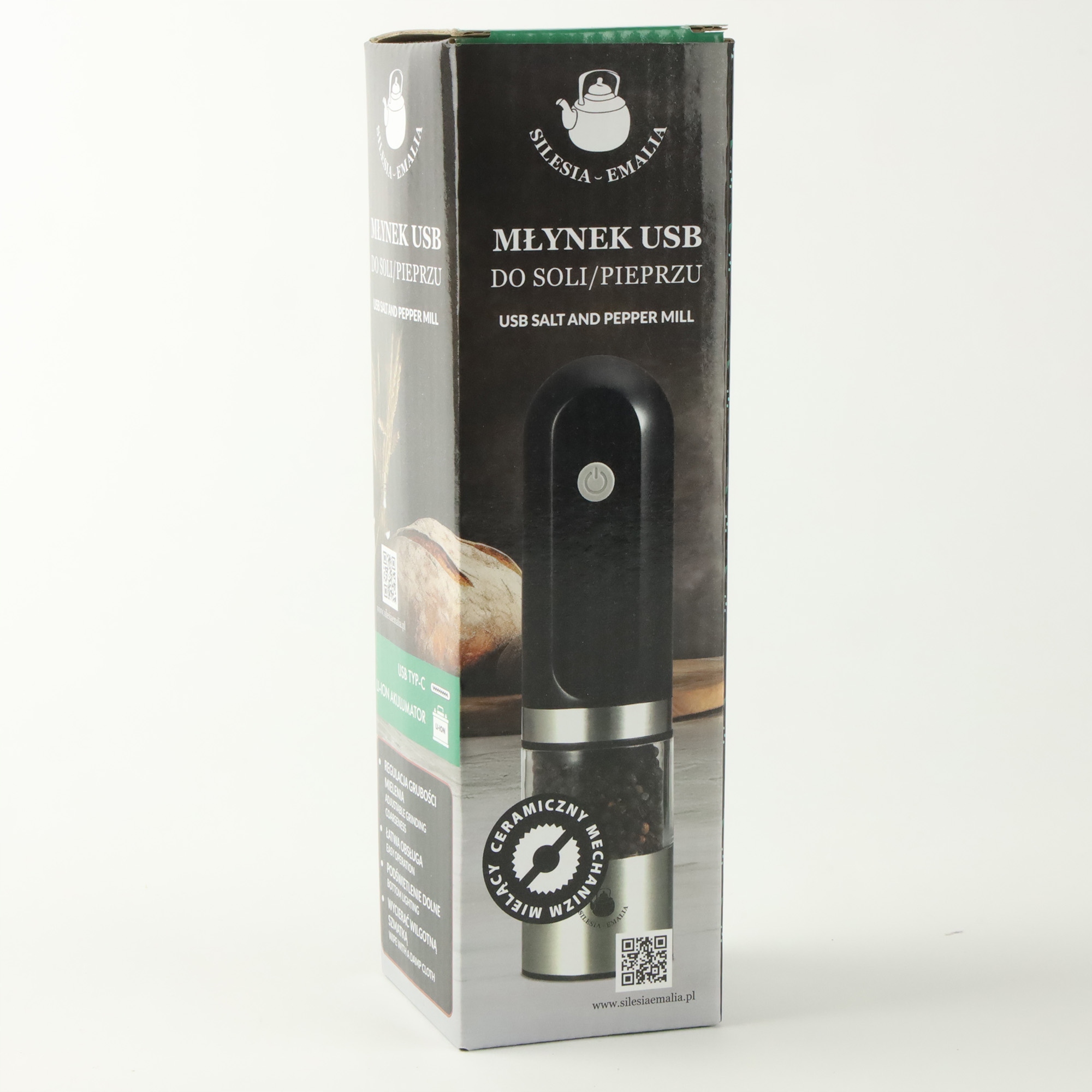 MŁYNEK ELEKTRYCZNY DO MIELENIA CZARNY PRZYPRAW SOLI PIEPRZU PRZYPRAW NA USB