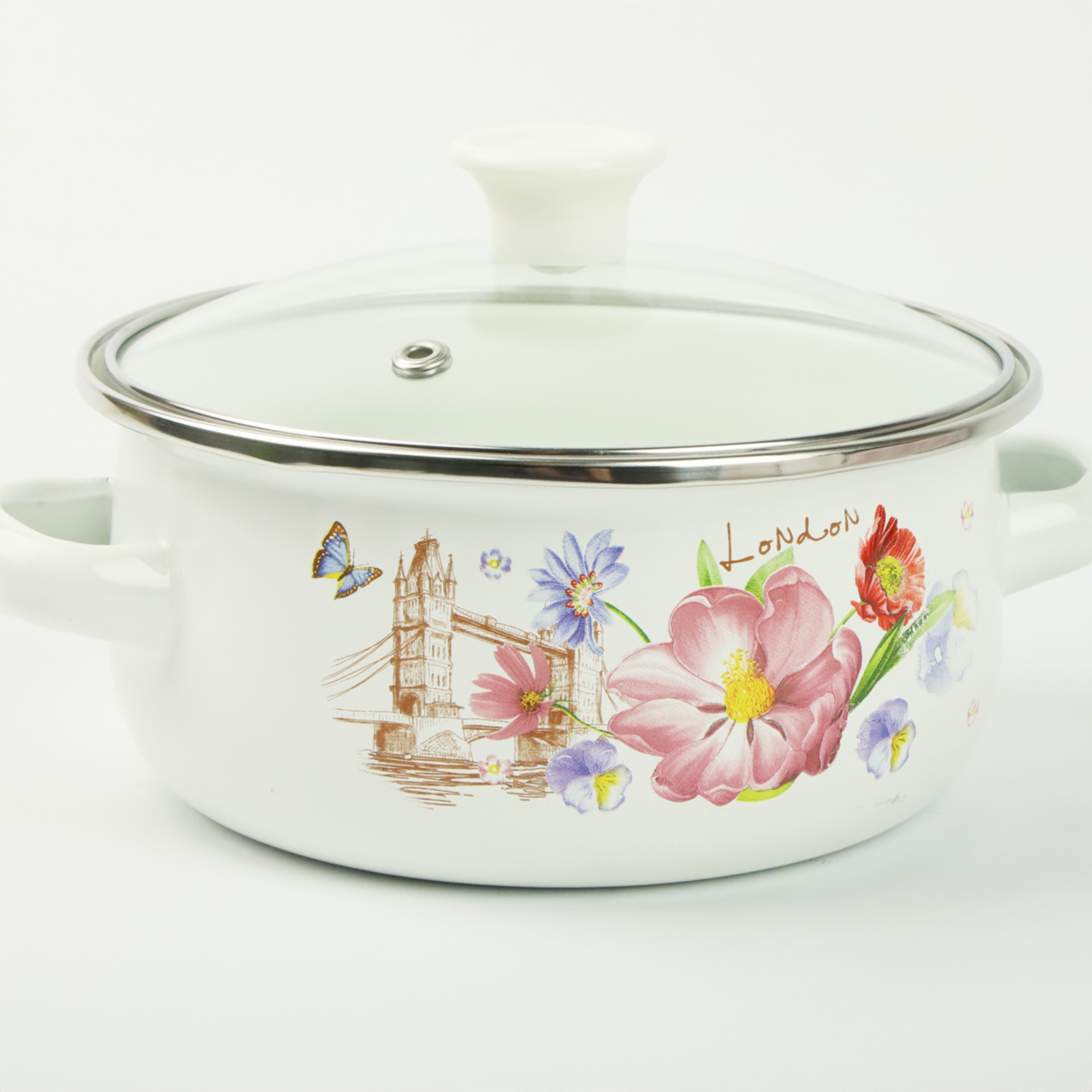 ZESTAW MAŁYCH GARNKÓW 0,7/1,2/1,7L EMALIOWANE WZÓR KWIATY GAZ INDUKCJA