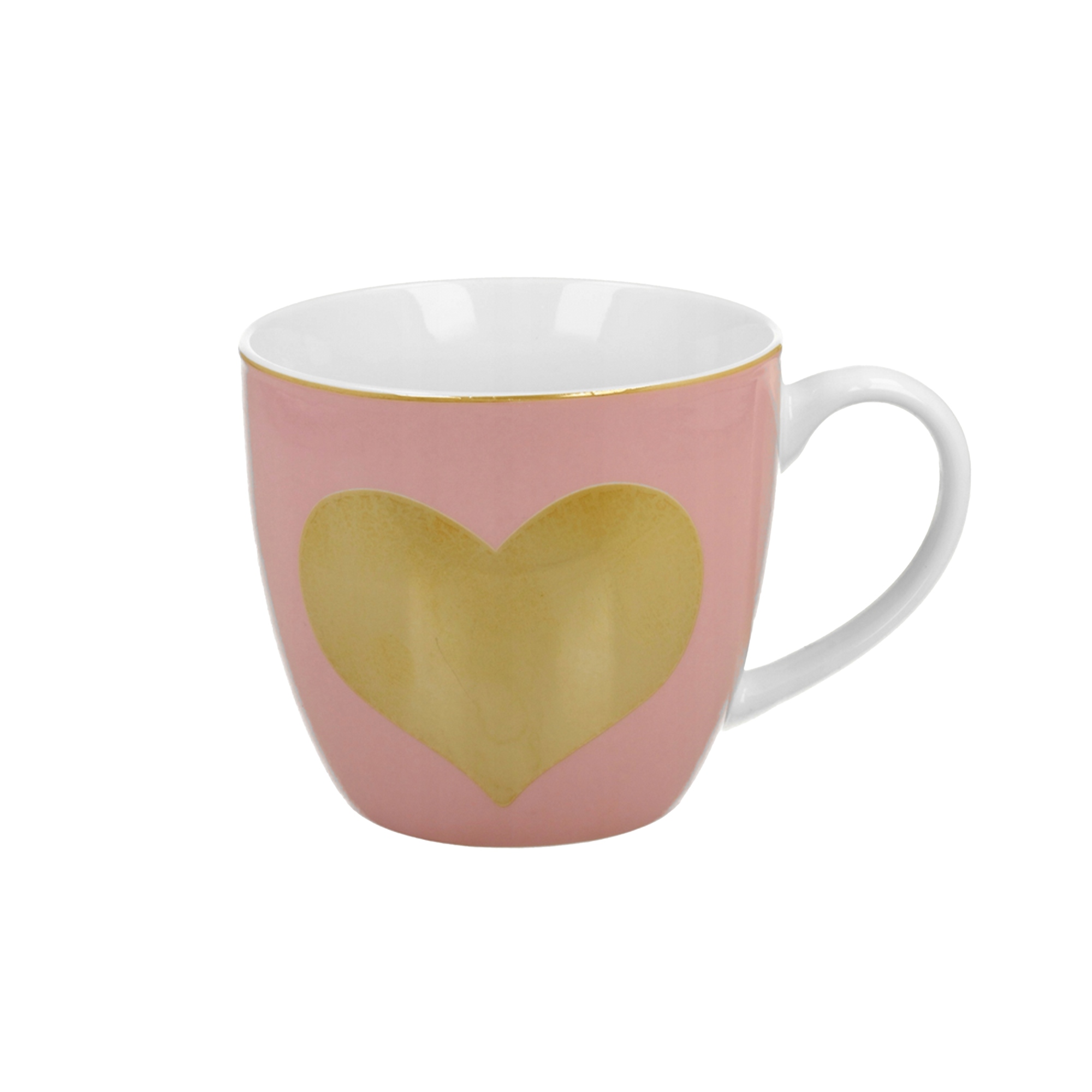 KUBEK RÓŻOWY SERCE DUŻY 460ML Z UCHEM UNIWERSALNY PORCELANA DO KAWY HERBATY