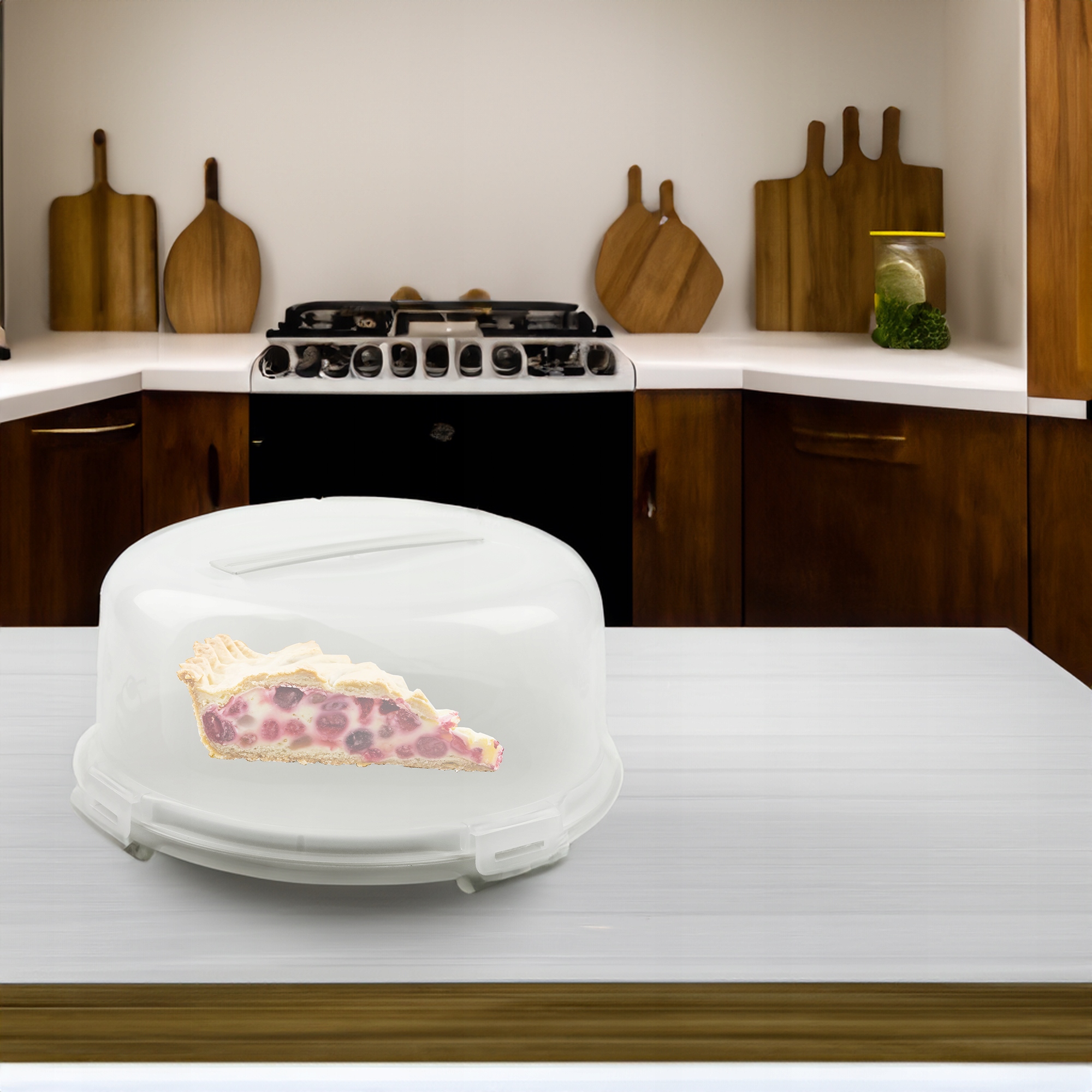 POJEMNIK NA CIASTO OKRĄGŁY 34x15cm KOLOR ECRU Z UCHWYTEM