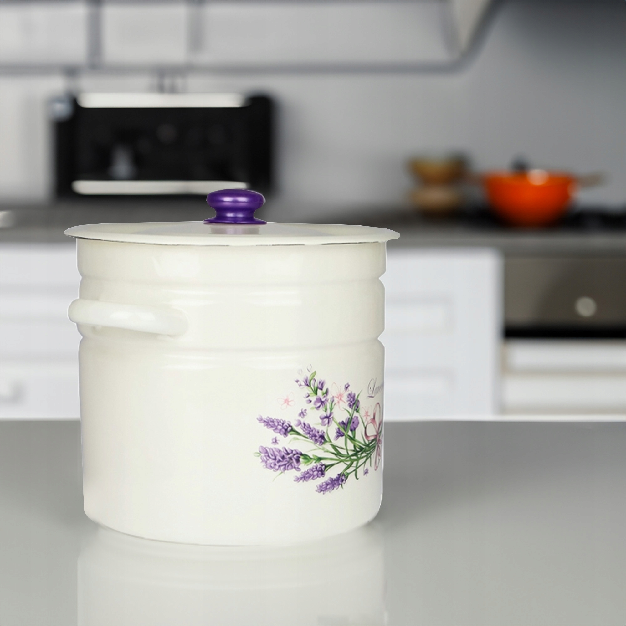 GARNEK EMALIOWANY 12 L POKRYWKA WZÓR LAWENDA DO GOTOWANIA POTRAW PRZETWORÓW