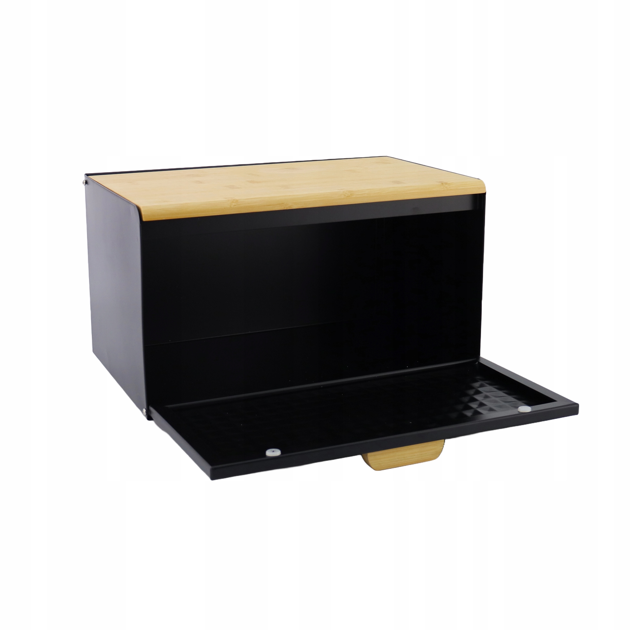 Chlebak pojemnik na pieczywo na chleb bułki stalowy deska bambusowa czarny