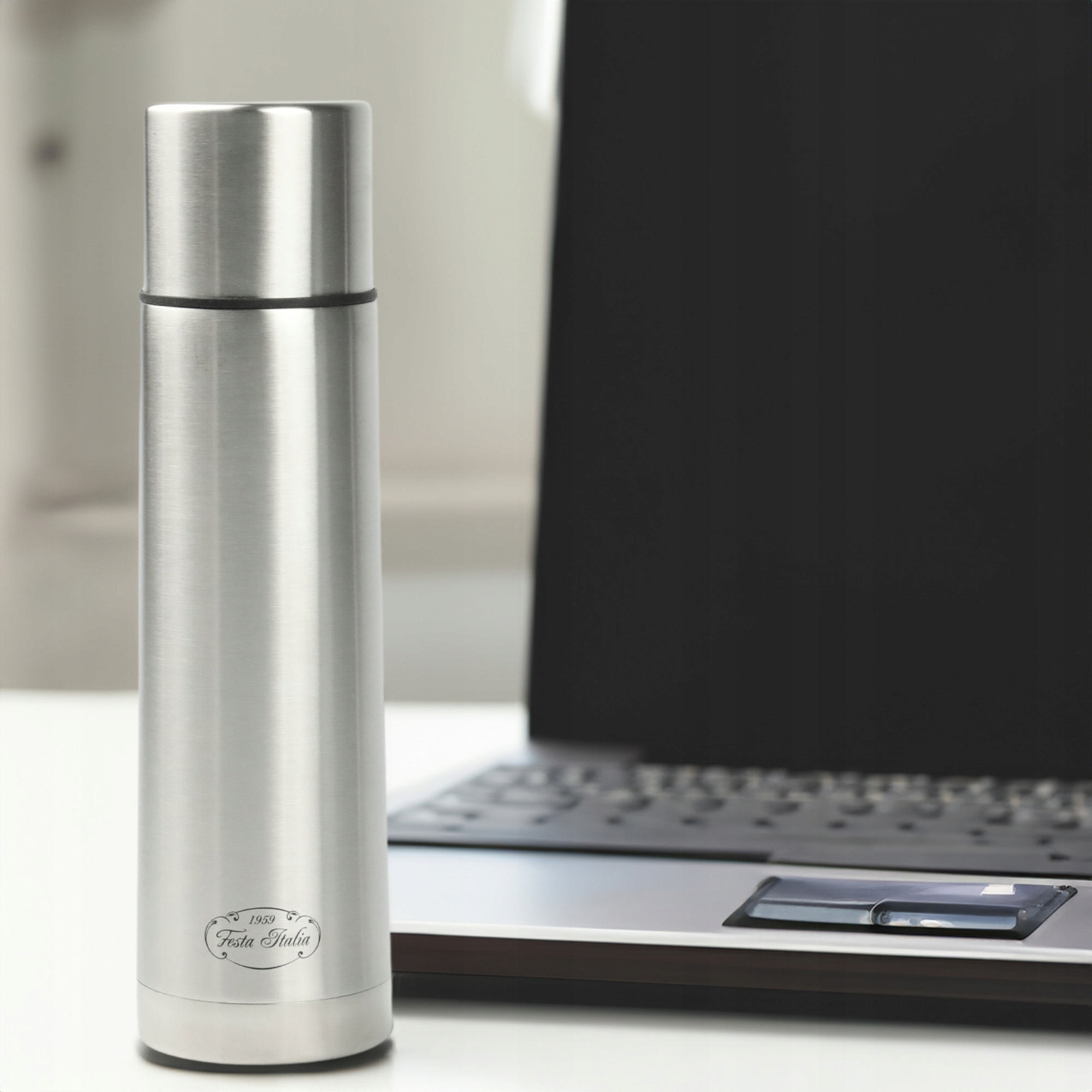 TERMOS SREBRNY TERMICZNY 750ML STAL NIERDZEWNA BIDON NA GORĄCE NAPOJE