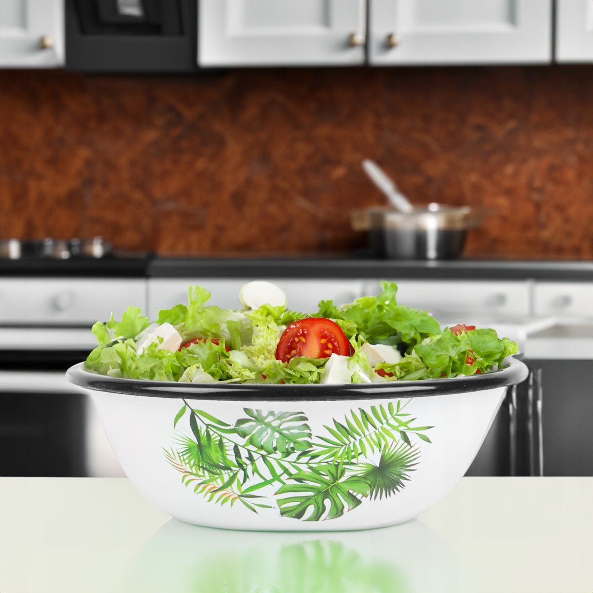 MISKA EMALIOWANA 25CM 2,5L WZÓR MONSTERA IDEALNA NA OWOCE I WARZYWA