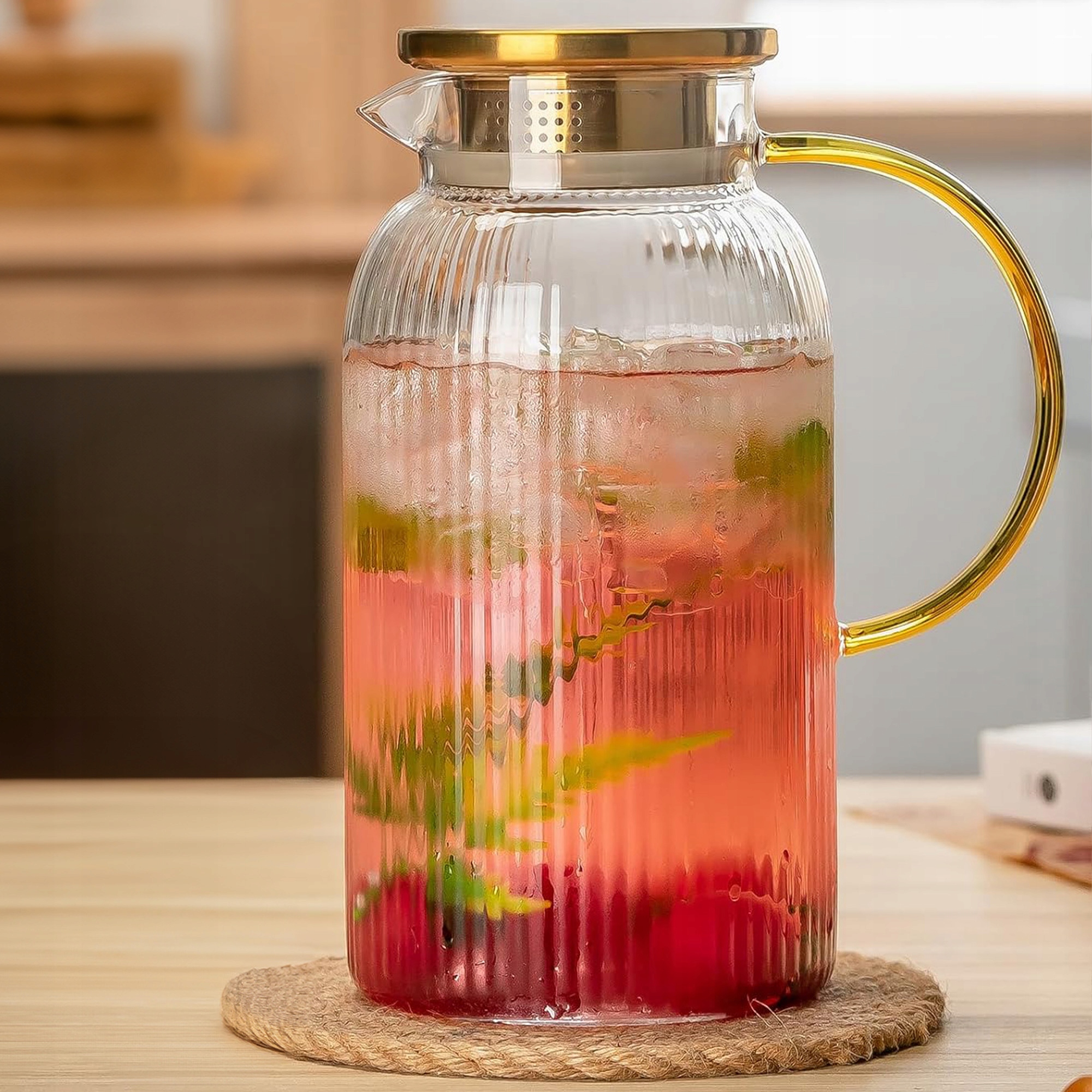 DZBANEK SZKLANY NA WODĘ LEMONIADĘ 1,5L KARAFKA Z POKRYWKĄ SITKO FILTRUJĄCE