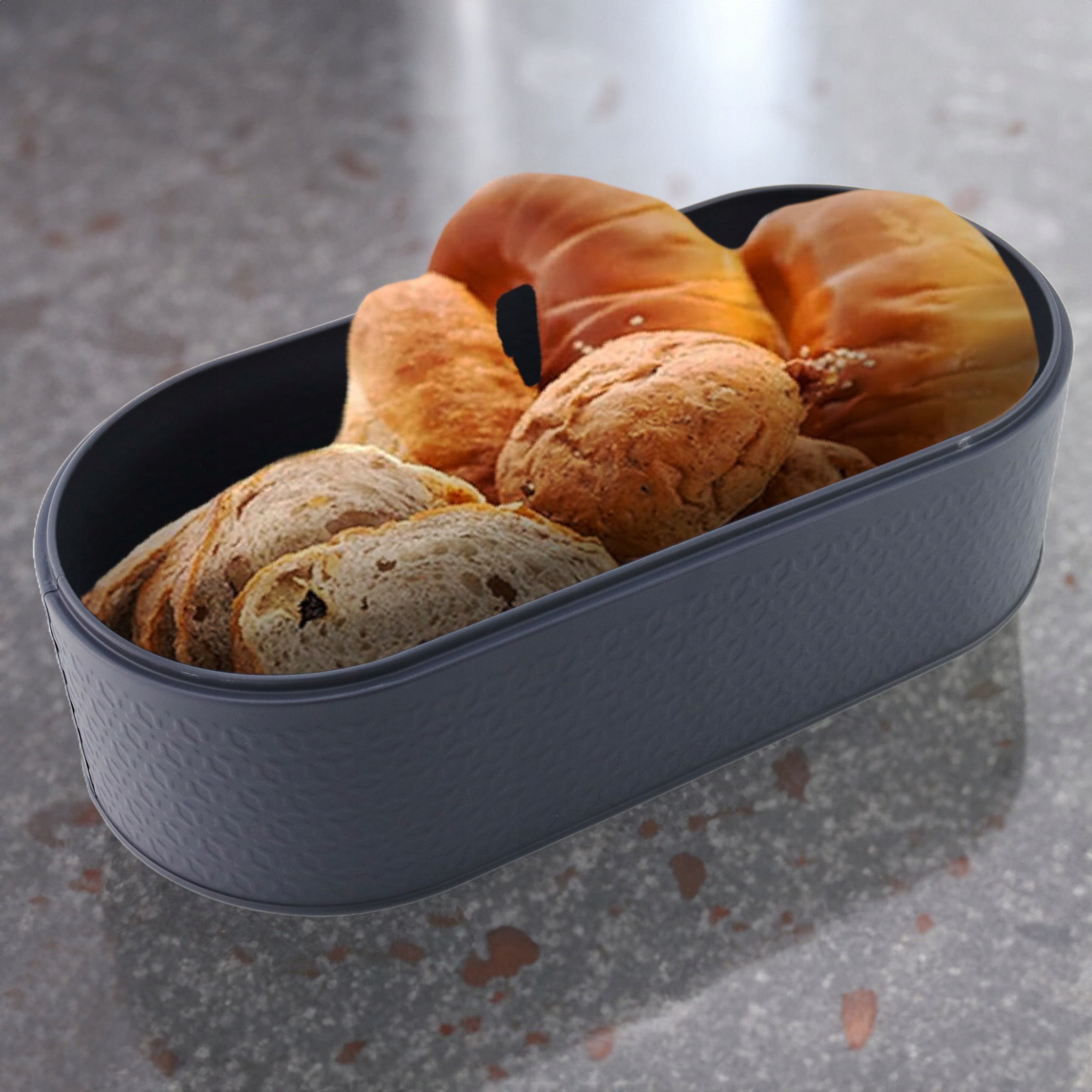 Chlebak pojemnik na pieczywo na chleb bułki stalowy deska bambusowa szary