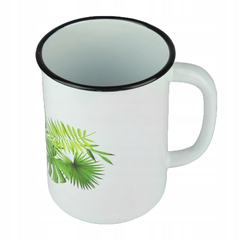 KUBEK GŁADKI EMALIOWANY 1,5L WZÓR MONSTERA IDEALNY DO NAPOJÓW KOMPOTU MLEKA