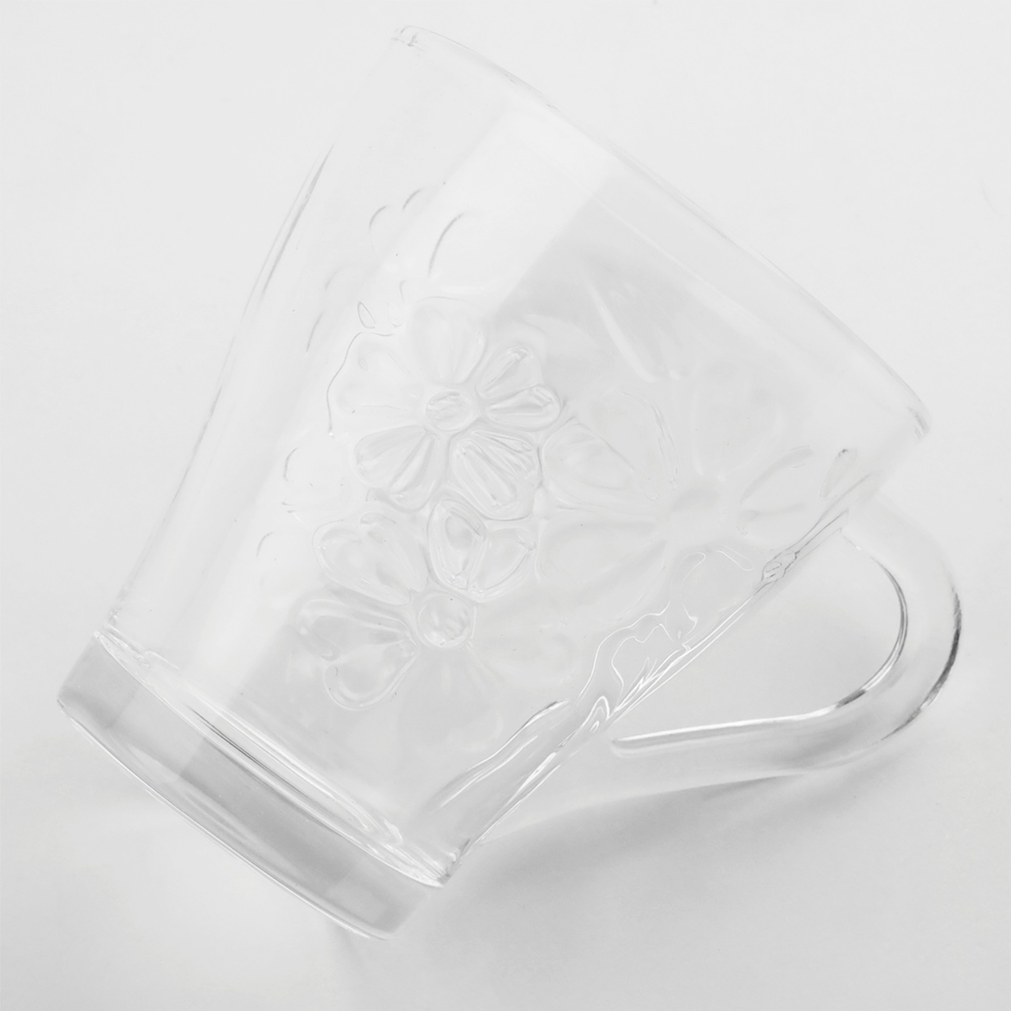 KUBEK SZKLANY Z UCHEM SZKLANKA DO KAWY HERBATY 250 ML GRUBE SZKŁO ZDOBIONY