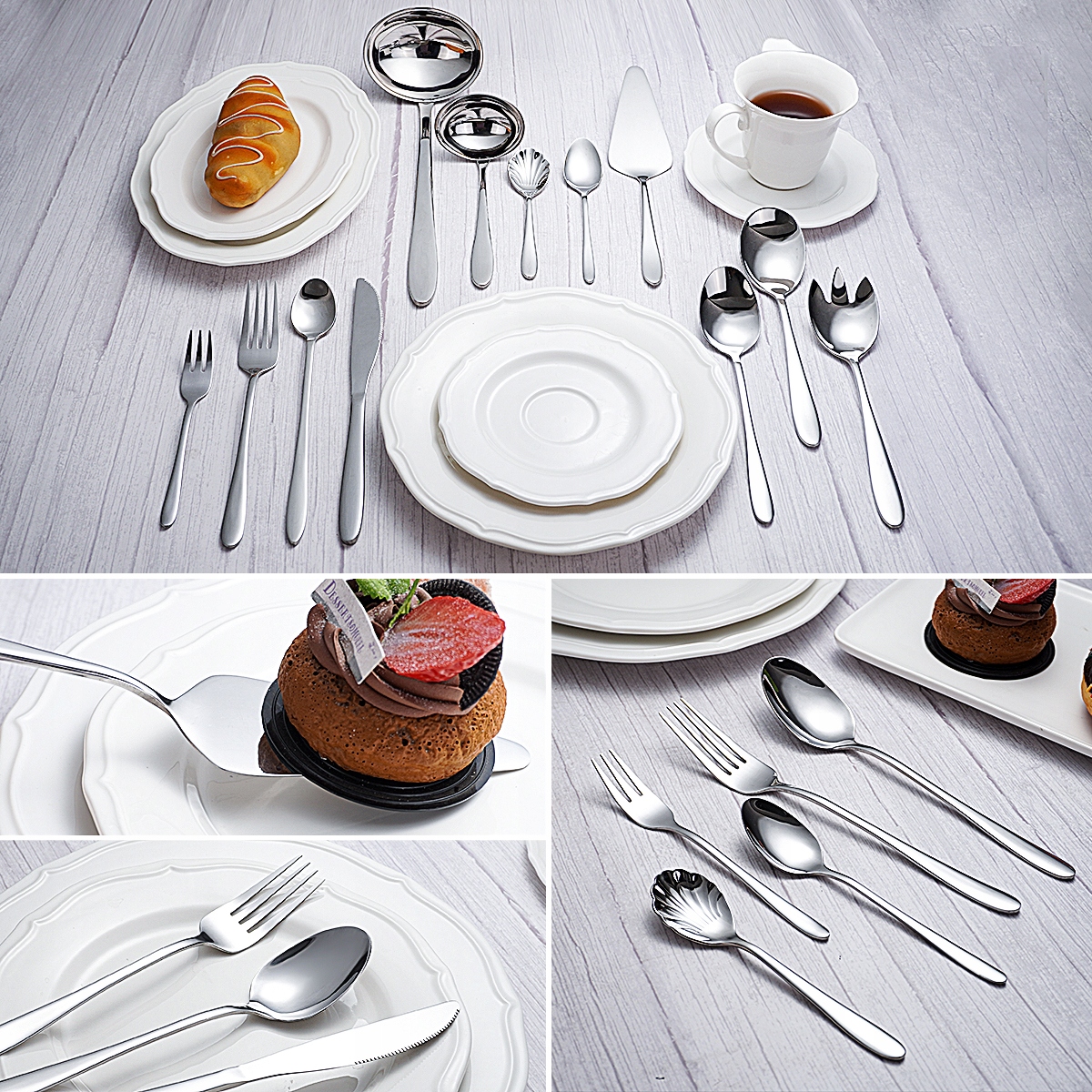 ZESTAW SZTUĆCE 72 elementów komplet SREBRNE 12 osób stal nierdzewna PUDEŁKO