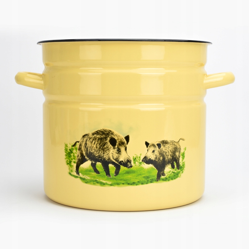 GARNEK EMALIOWANY 12 L Z POKRYWKĄ WZÓR DZIK DO GOTOWANIA POTRAW PRZETWORÓW