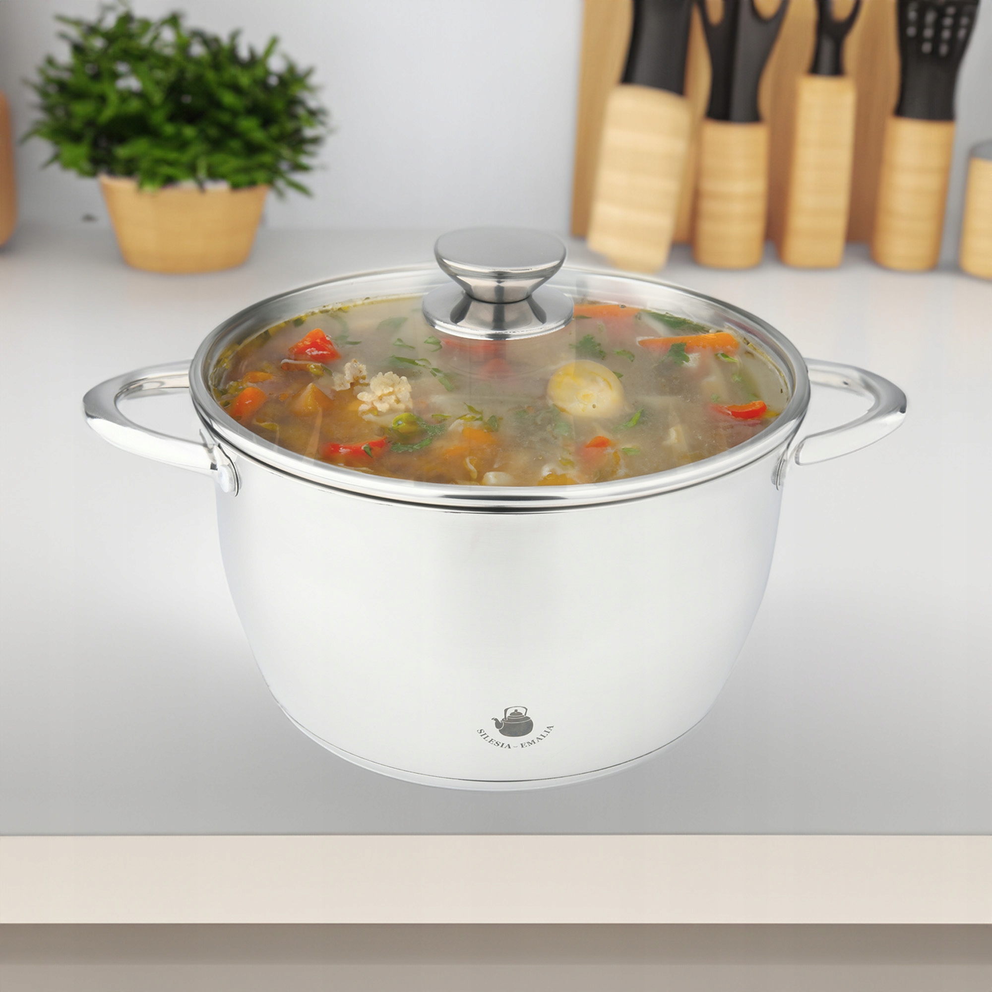 GARNEK Z SZKLANĄ POKRYWKĄ LEON 3,7L 22 CM STAL NIERDZEWNA