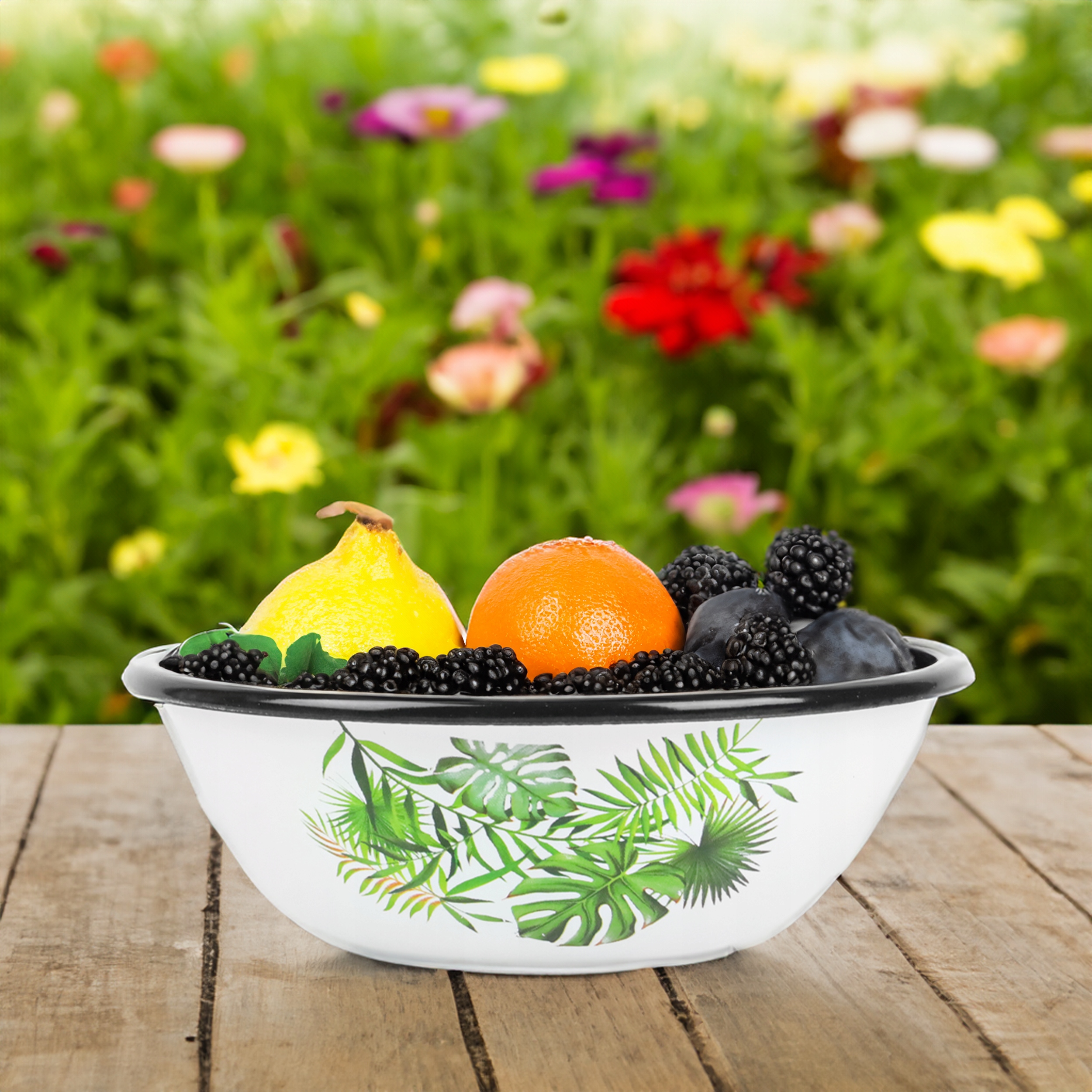 MISKA EMALIOWANA 20CM 1,5L ZE WZOREM MONSTERA IDEALNA NA OWOCE I WARZYWA