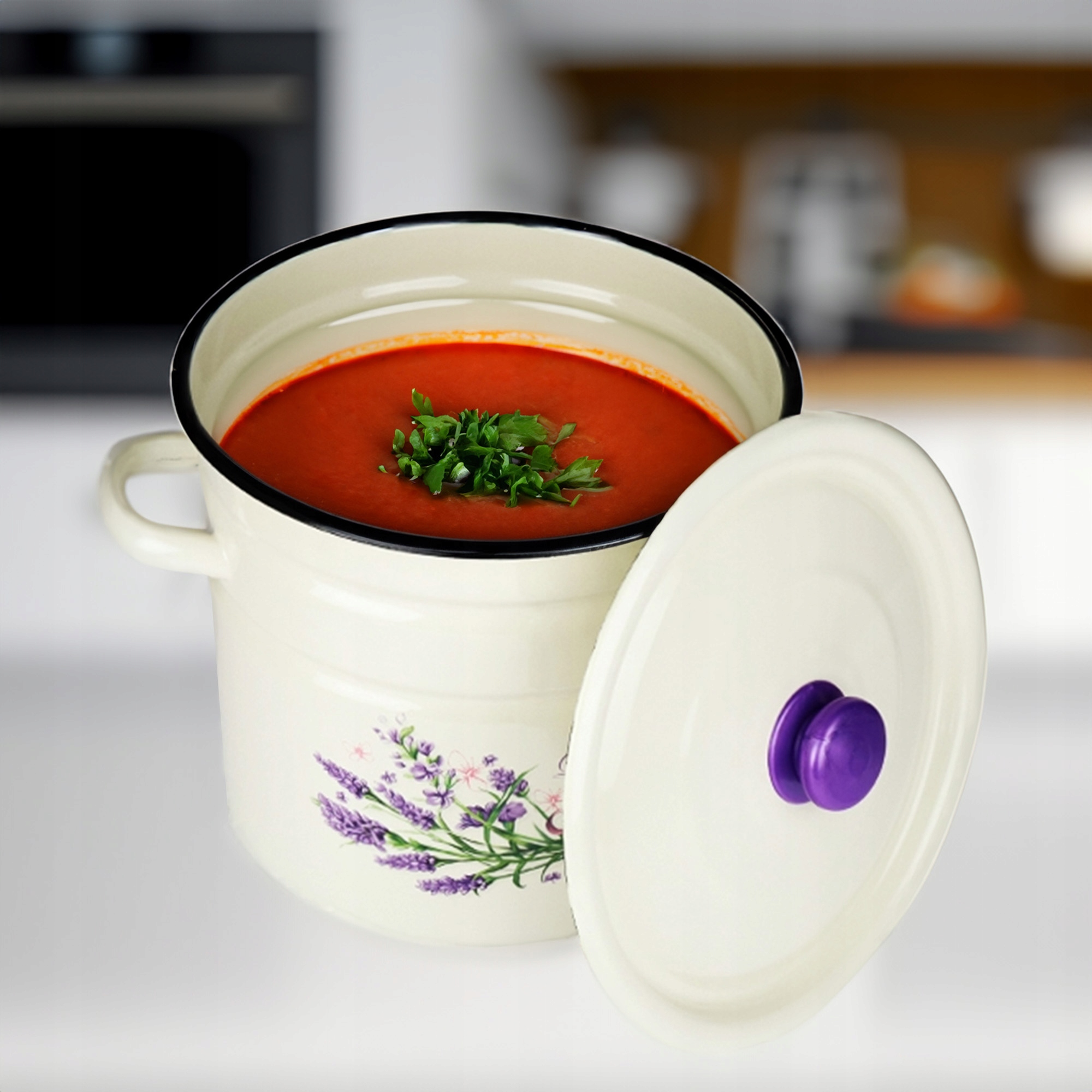 GARNEK EMALIOWANY 12 L POKRYWKA WZÓR LAWENDA DO GOTOWANIA POTRAW PRZETWORÓW