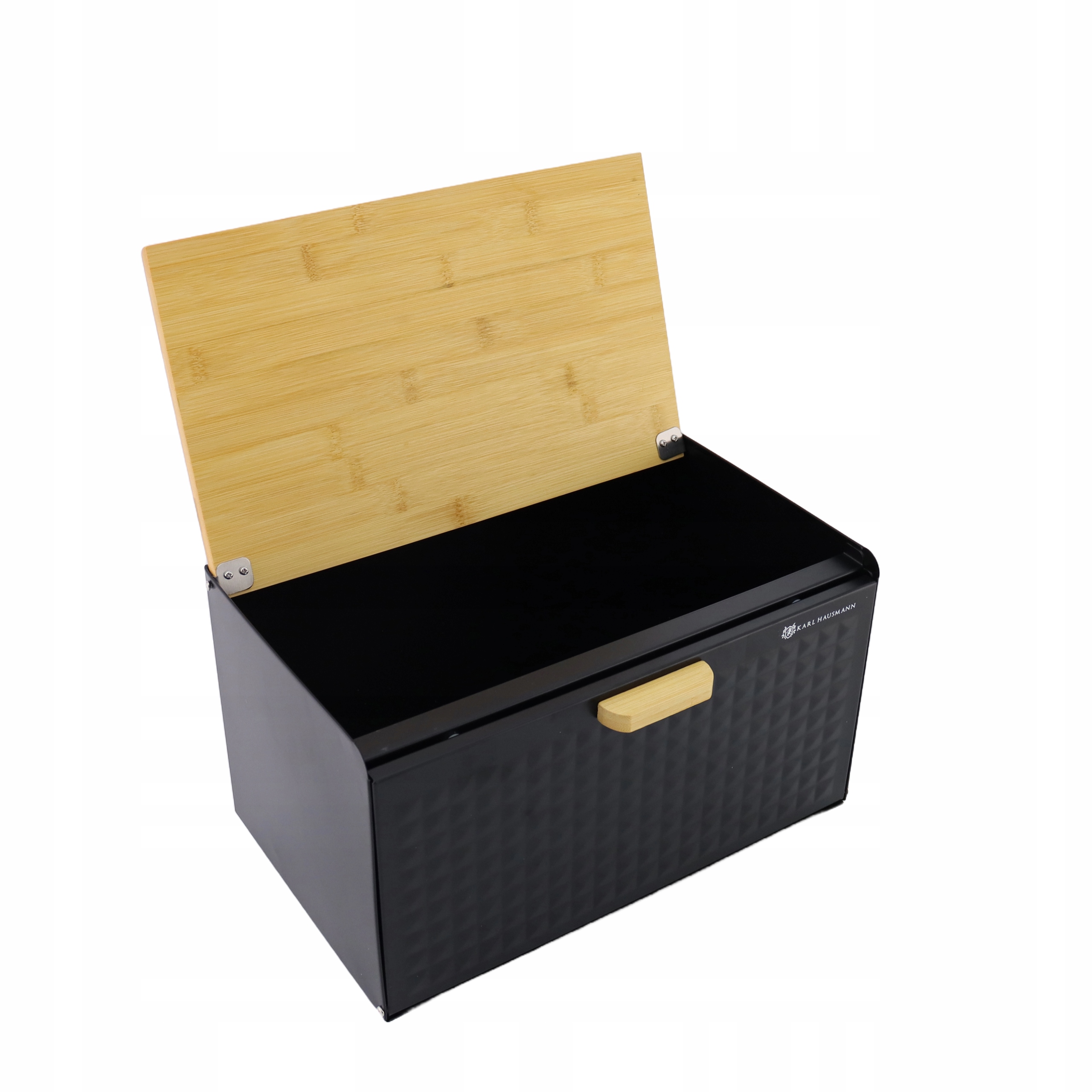 Chlebak pojemnik na pieczywo na chleb bułki stalowy deska bambusowa czarny