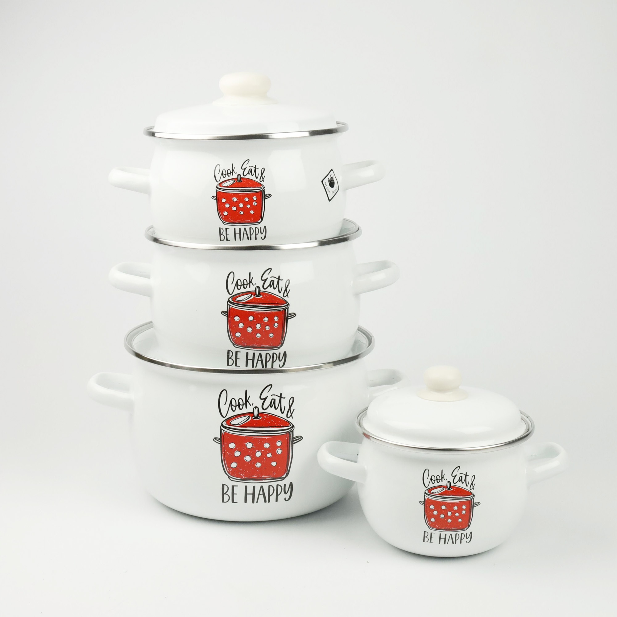 ZESTAW 4 GARNKÓW EMALIOWANYCH Z POKRYWAMI TRADYCYJNE GARNKI EMALIOWANE