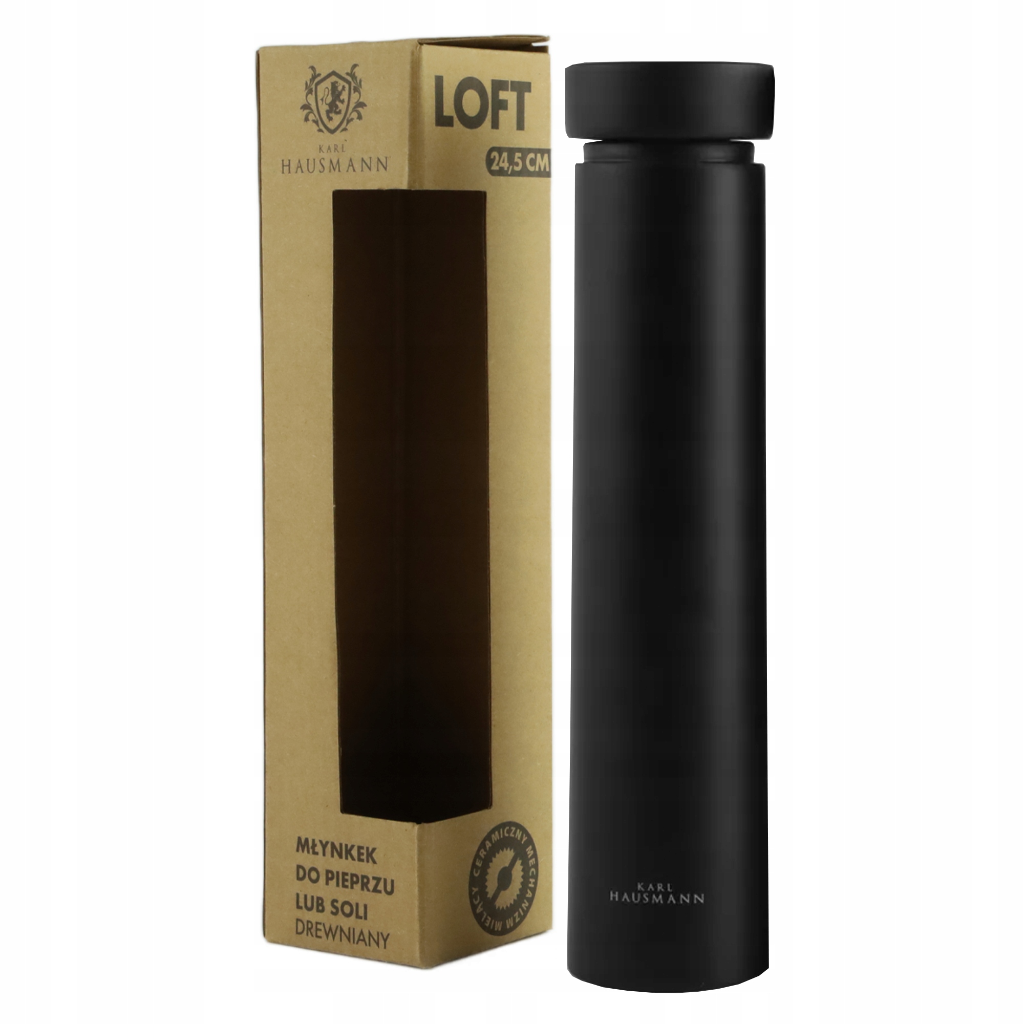 RĘCZNY MŁYNEK DO MIELENIA SOLI PIEPRZU PRZYPRAW CZARNY DREWNIANY 24,5 CM