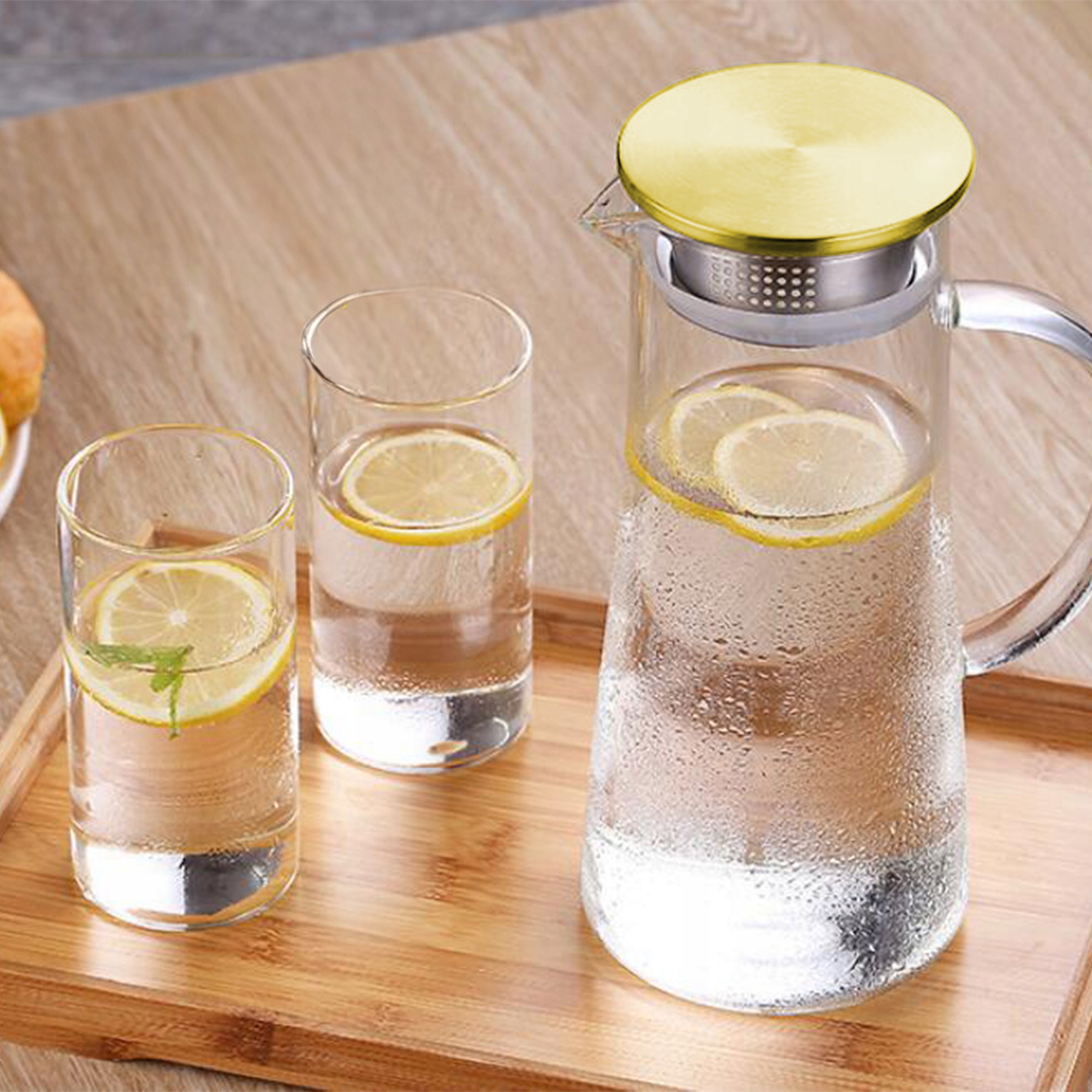 DZBANEK SZKLANY NA WODĘ LEMONIADĘ 1,8L KARAFKA Z POKRYWKĄ SITKO FILTRUJĄCE