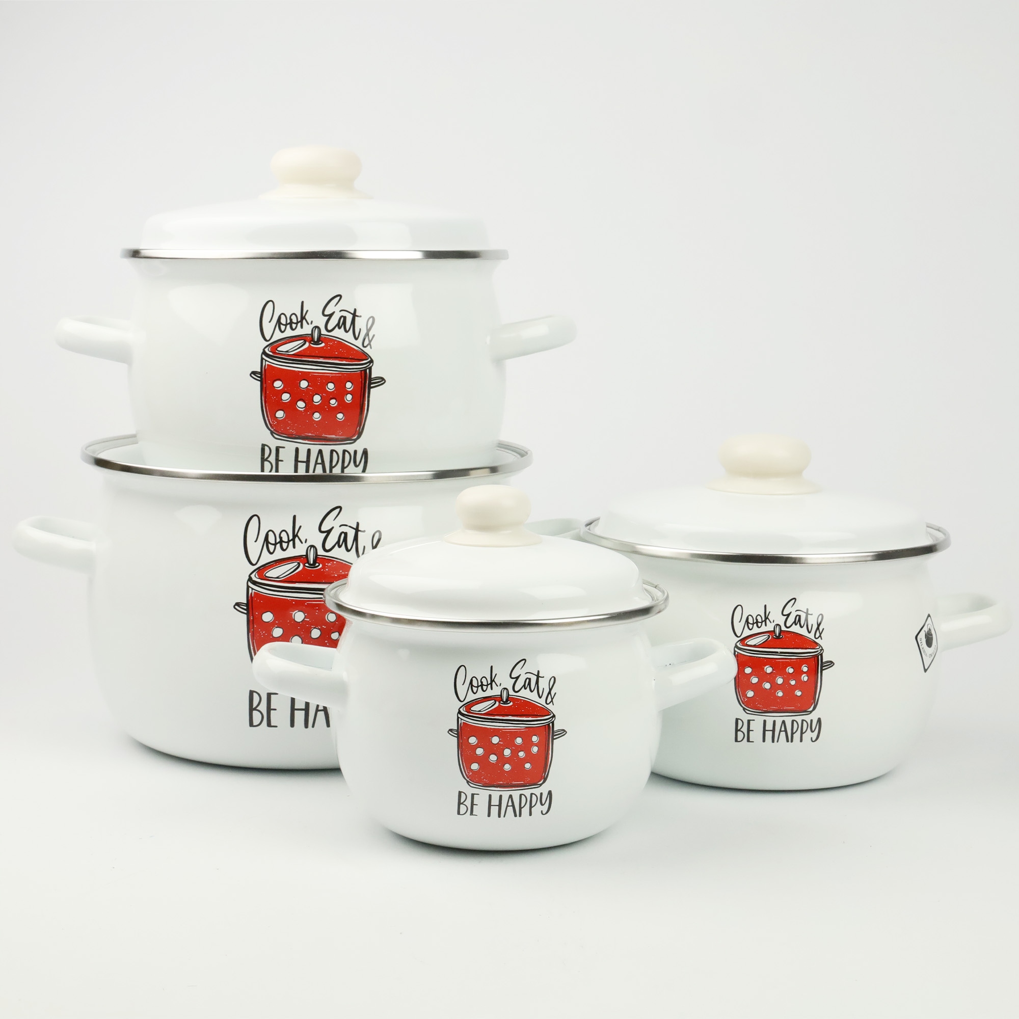 ZESTAW 4 GARNKÓW EMALIOWANYCH Z POKRYWAMI TRADYCYJNE GARNKI EMALIOWANE