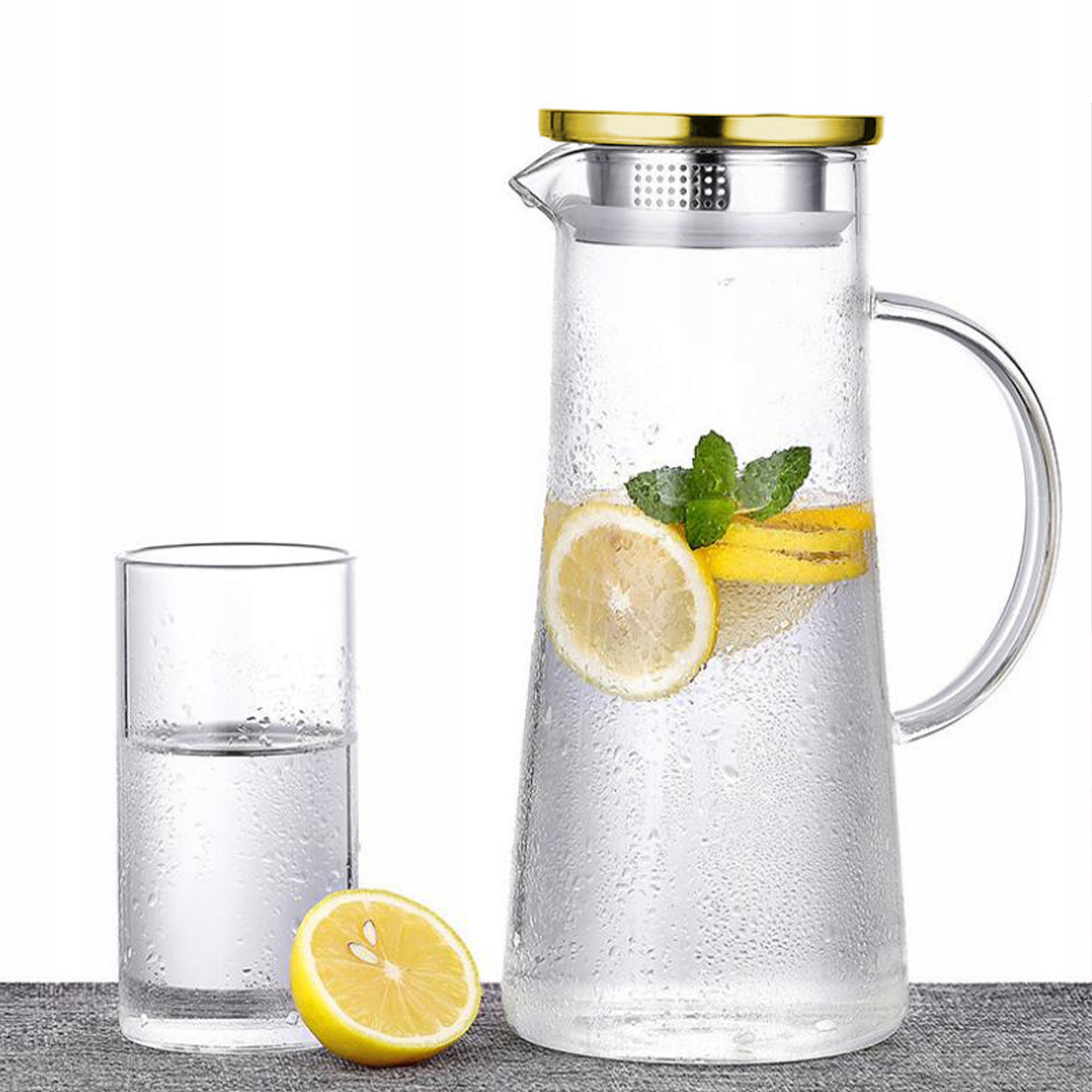DZBANEK SZKLANY NA WODĘ LEMONIADĘ 1,8L KARAFKA Z POKRYWKĄ SITKO FILTRUJĄCE