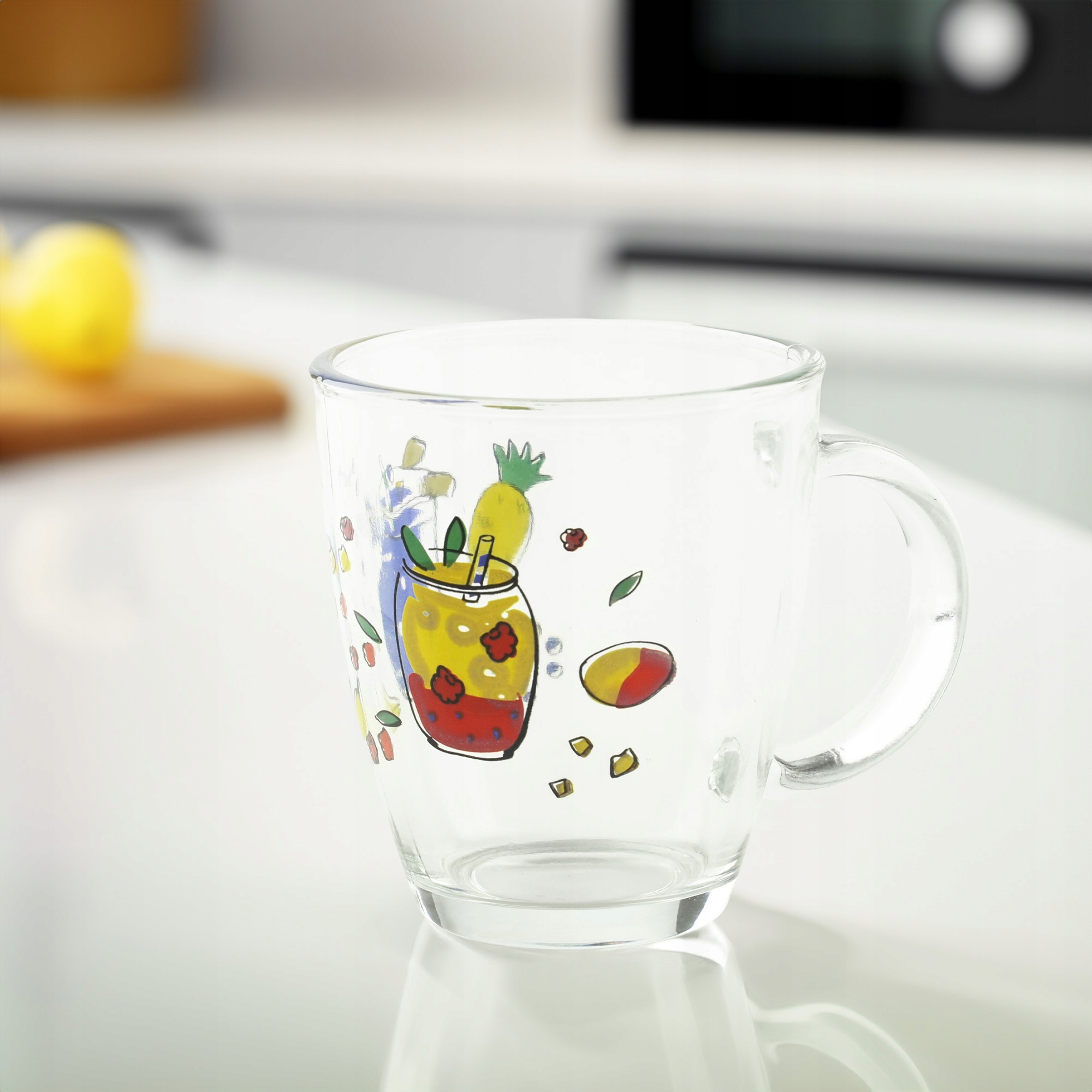 SZKLANKA Z UCHEM KUBEK SZKLANY TRADYCYJNY DO KAWY HERBATY 320 ML Z WZOREM