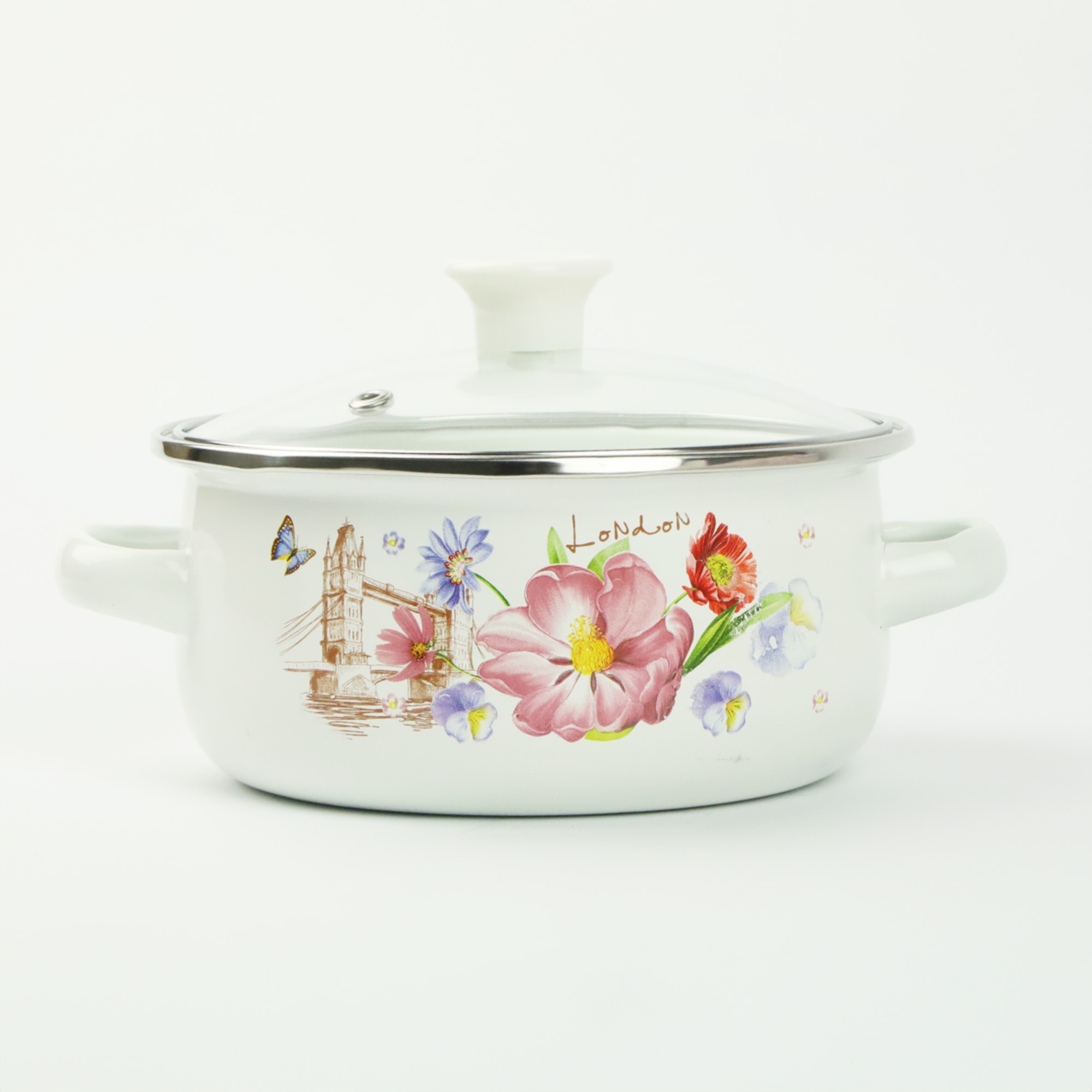 ZESTAW MAŁYCH GARNKÓW 0,7/1,2/1,7L EMALIOWANE WZÓR KWIATY GAZ INDUKCJA